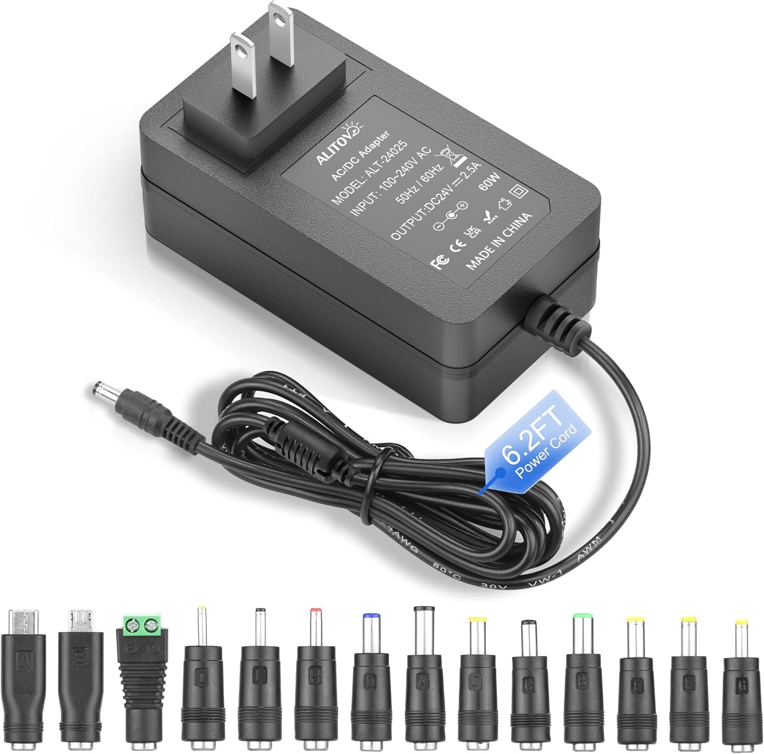 ALITOVE 24V Power Supply 2.5A 60W AC Adapter 100-240V 50-60Hz 24 Volt Black 