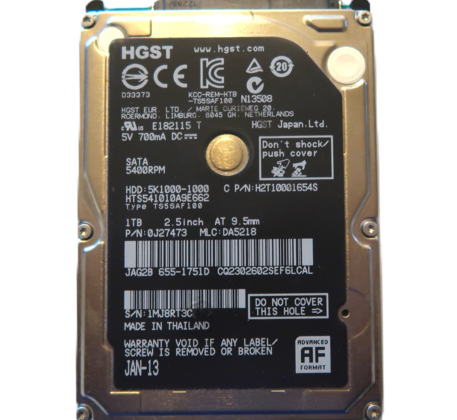 Hitachi HTS541010A9E662 0J27473 DA5218 Thailand 1000gb 2.5" Sata HDD JAN-13