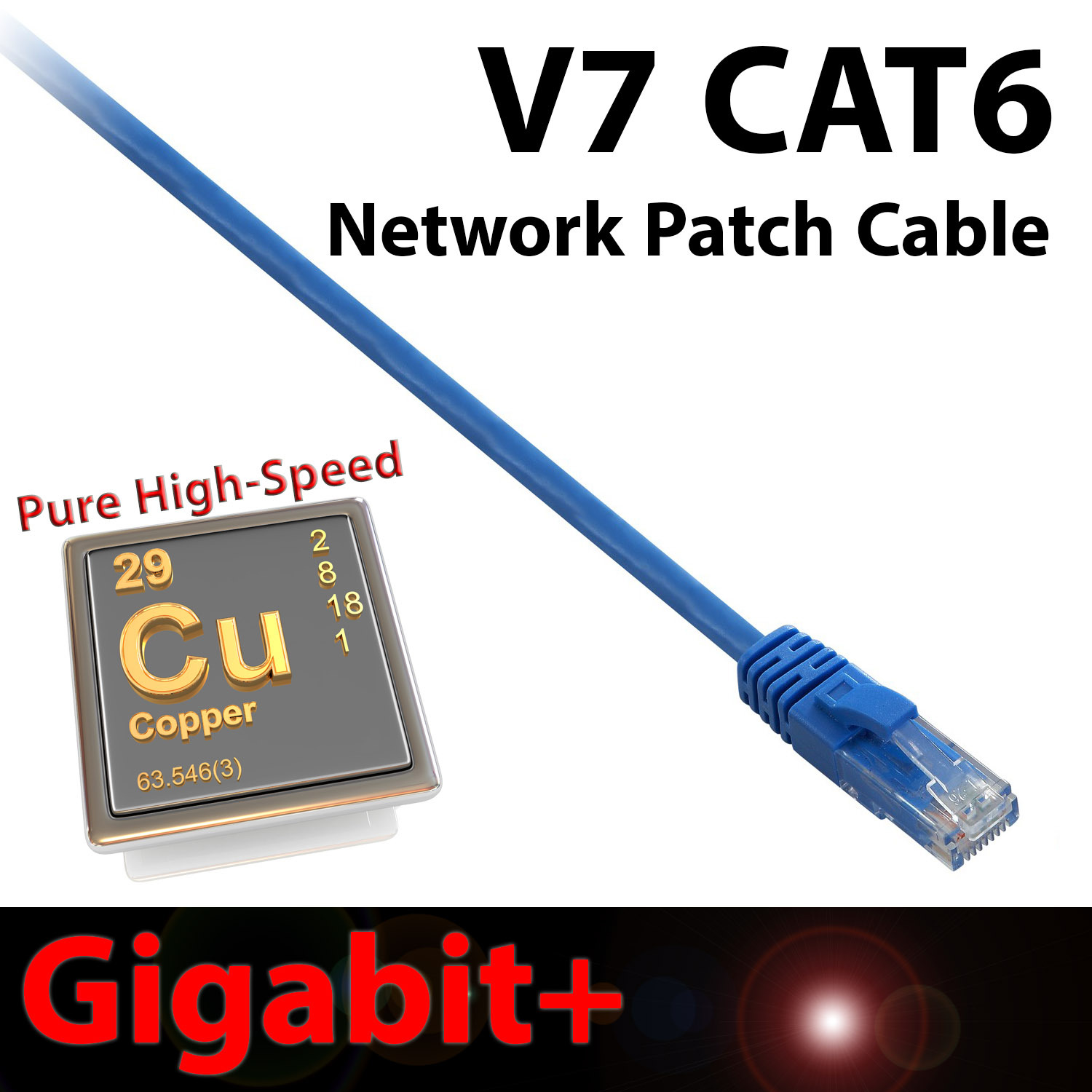 V7 25ft CAT6 Network Cable Ethernet Patch Gigabit+ Snagless Design RJ45 Blue