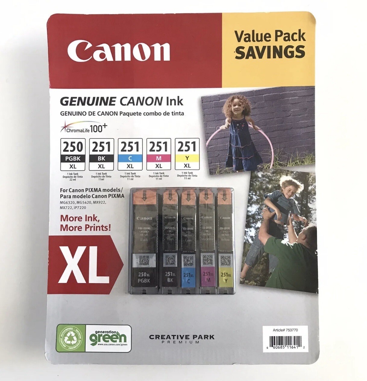 5-PACK CANON GENUINE 250XL BLACK & 251XL COLOR INK (NO RETAIL BOX) MG5420 MG5450