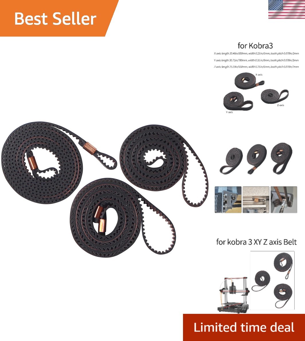 3D Printer Accessories - Kobra3 Replacement Part: X Y Z Axis Timing Belt Kit ...