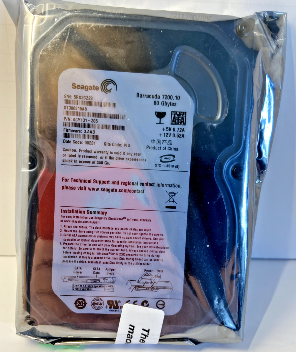 Seagate Barracuda Model 7200.10 Internal Hard Drive 80GB New Vintage