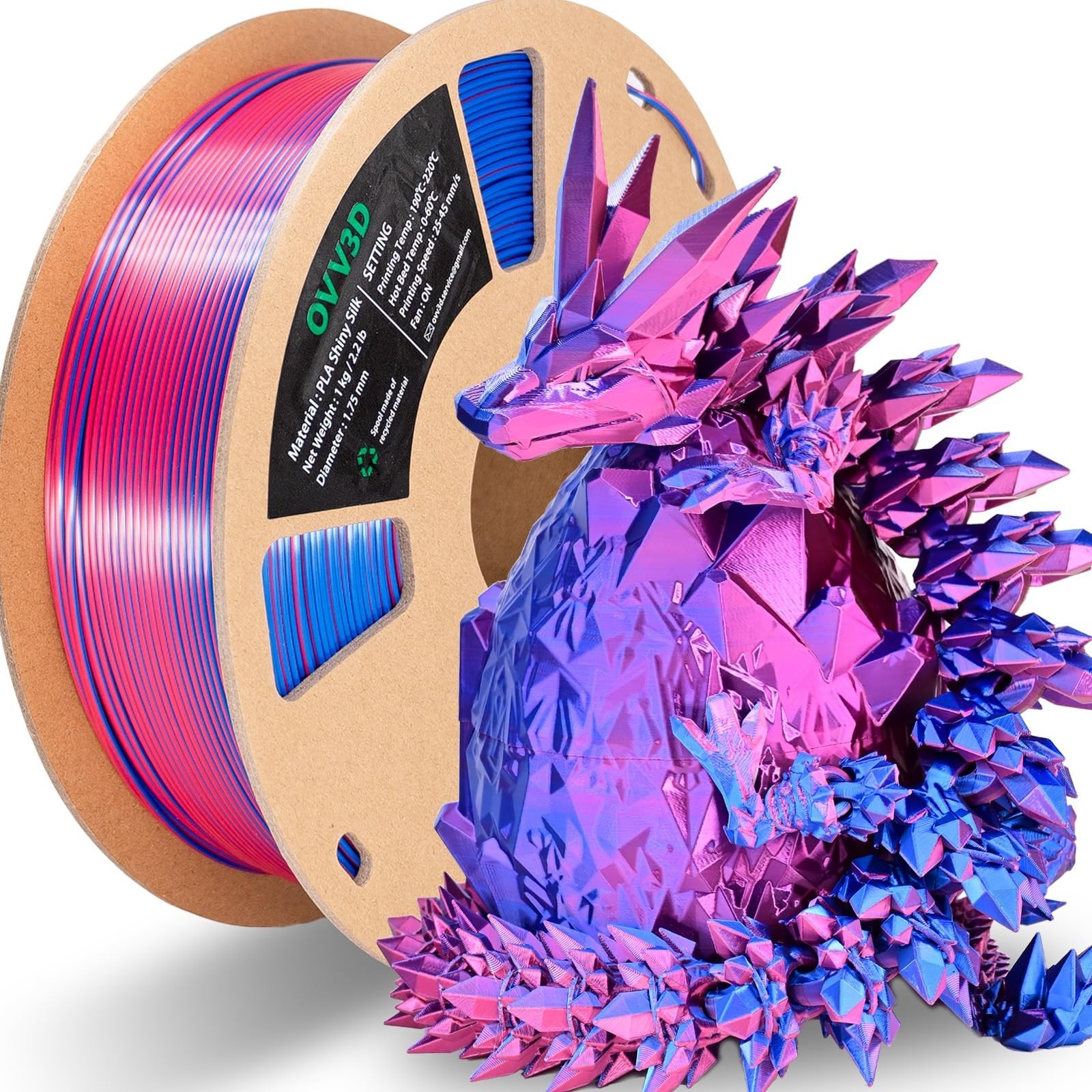 OVV3D PLA Filament 1.75mm, Silk PLA Dual Color 3D Printer Filament, Blue Red ...