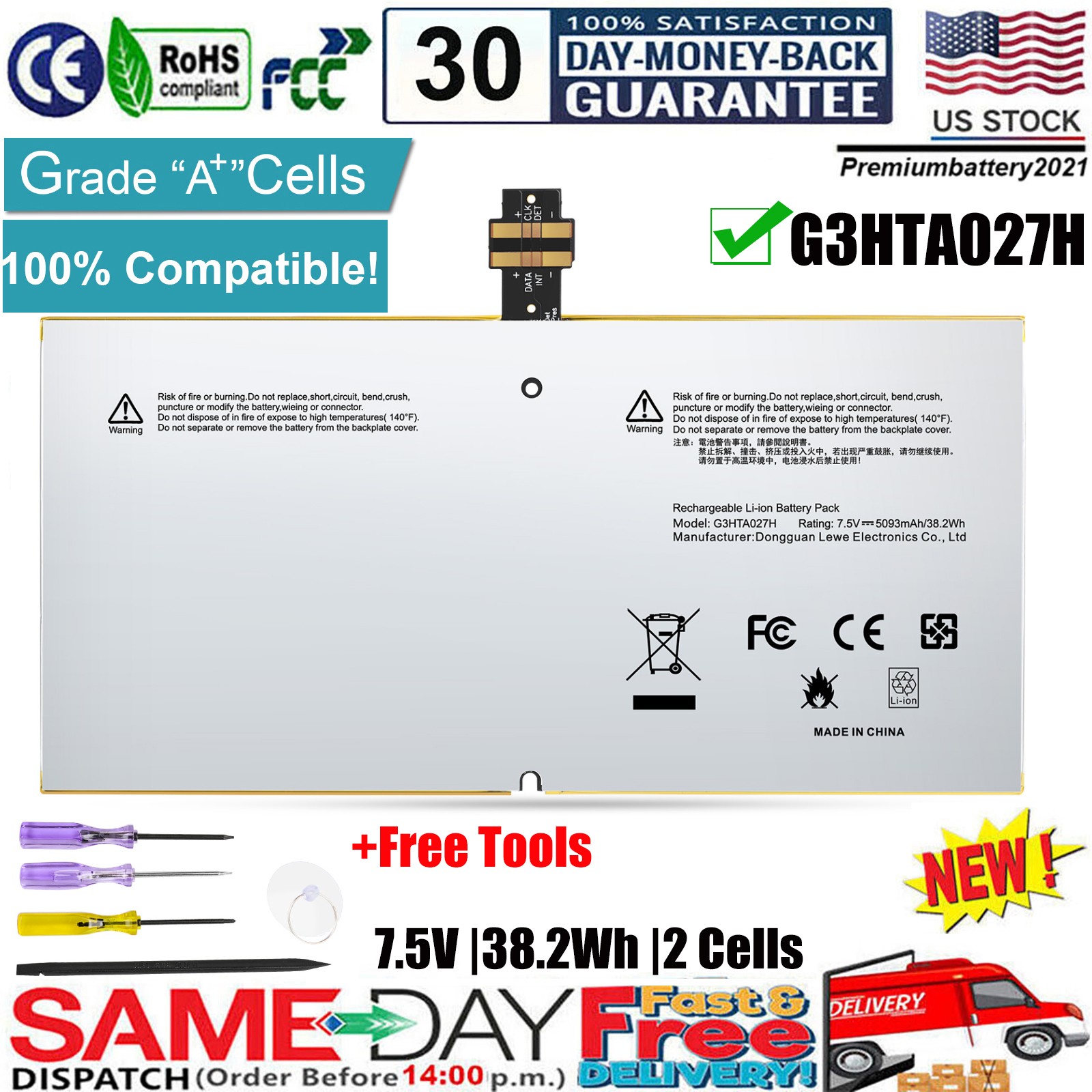 Replacement Battery DYNR01 For Microsoft Surface Pro 4 1724 12.3" Tablet 38.2Wh