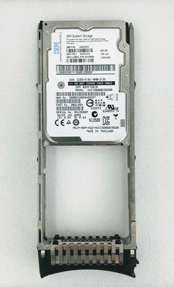 Lenovo / IBM 600GB 15K SAS 12G 2.5" 00MJ143 00NC603 00AK374 V3700 HARD DRIVE