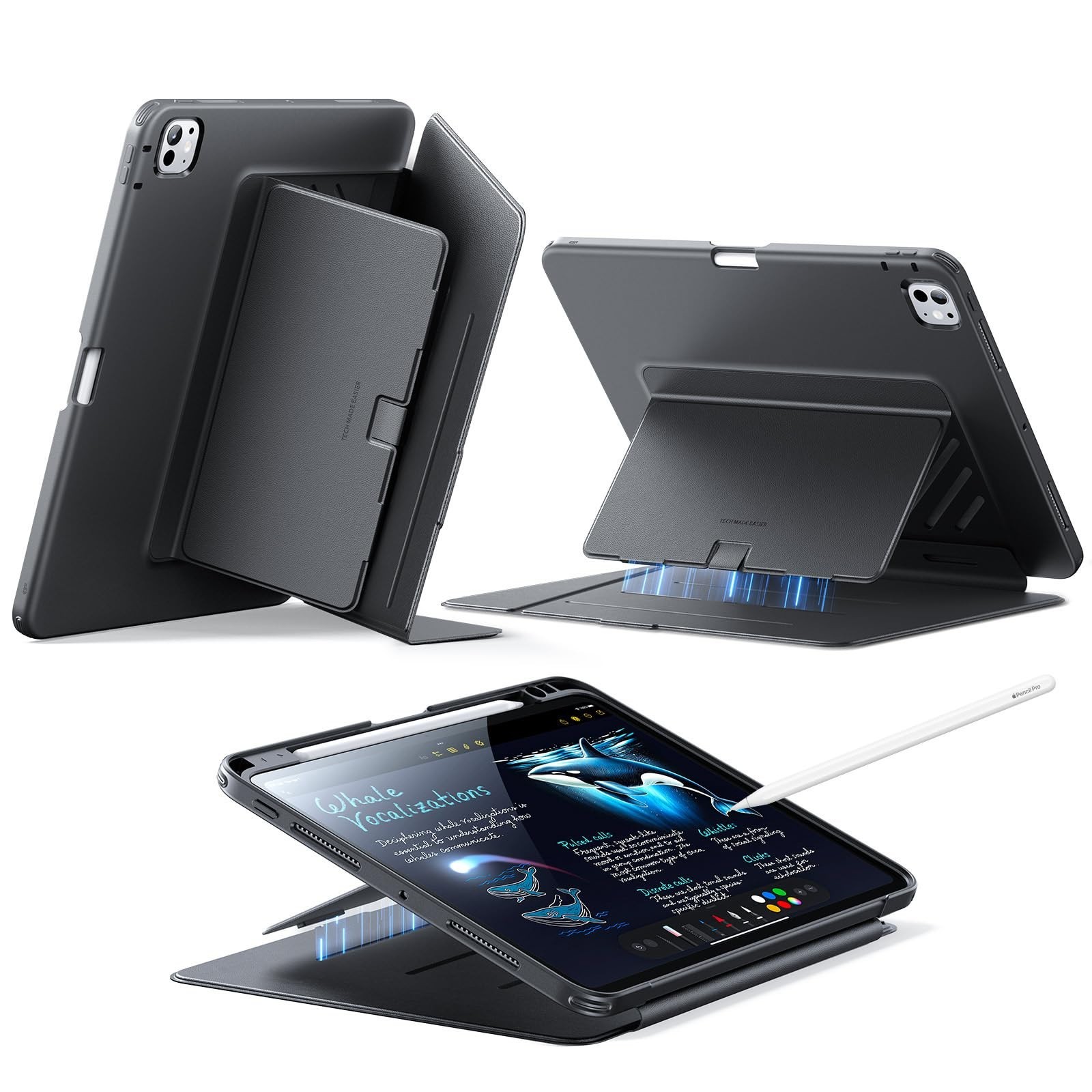 ESR iPad Pro 11 Flip Series Case M5 M4 Pencil Holder Stand Black