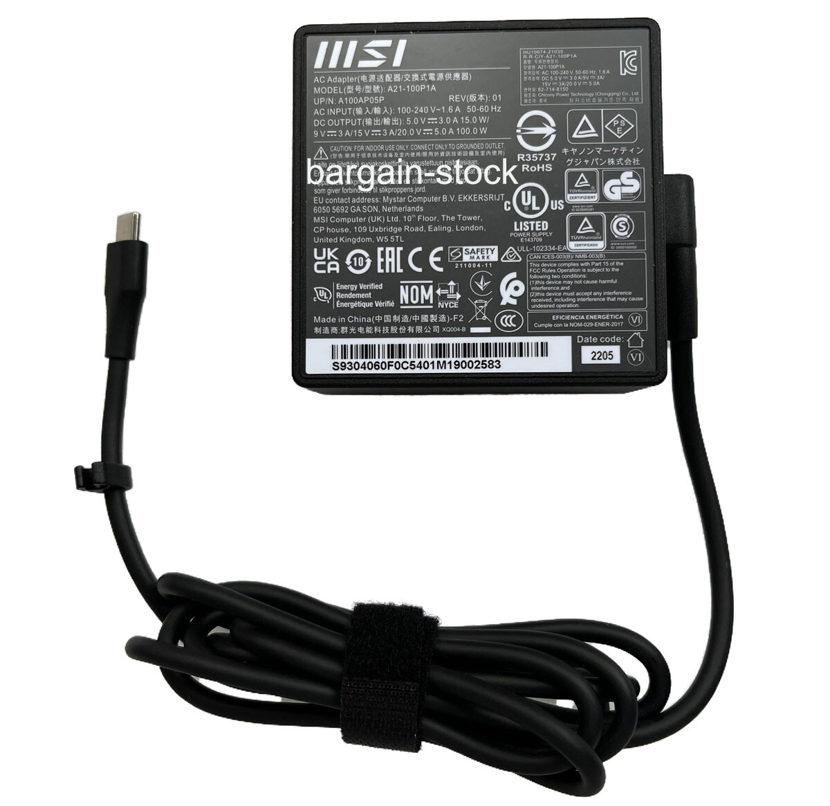 Original MSI Prestige 14H B12UCX-446AU B12UCX-452US 20V 100W AC Adapter Charger