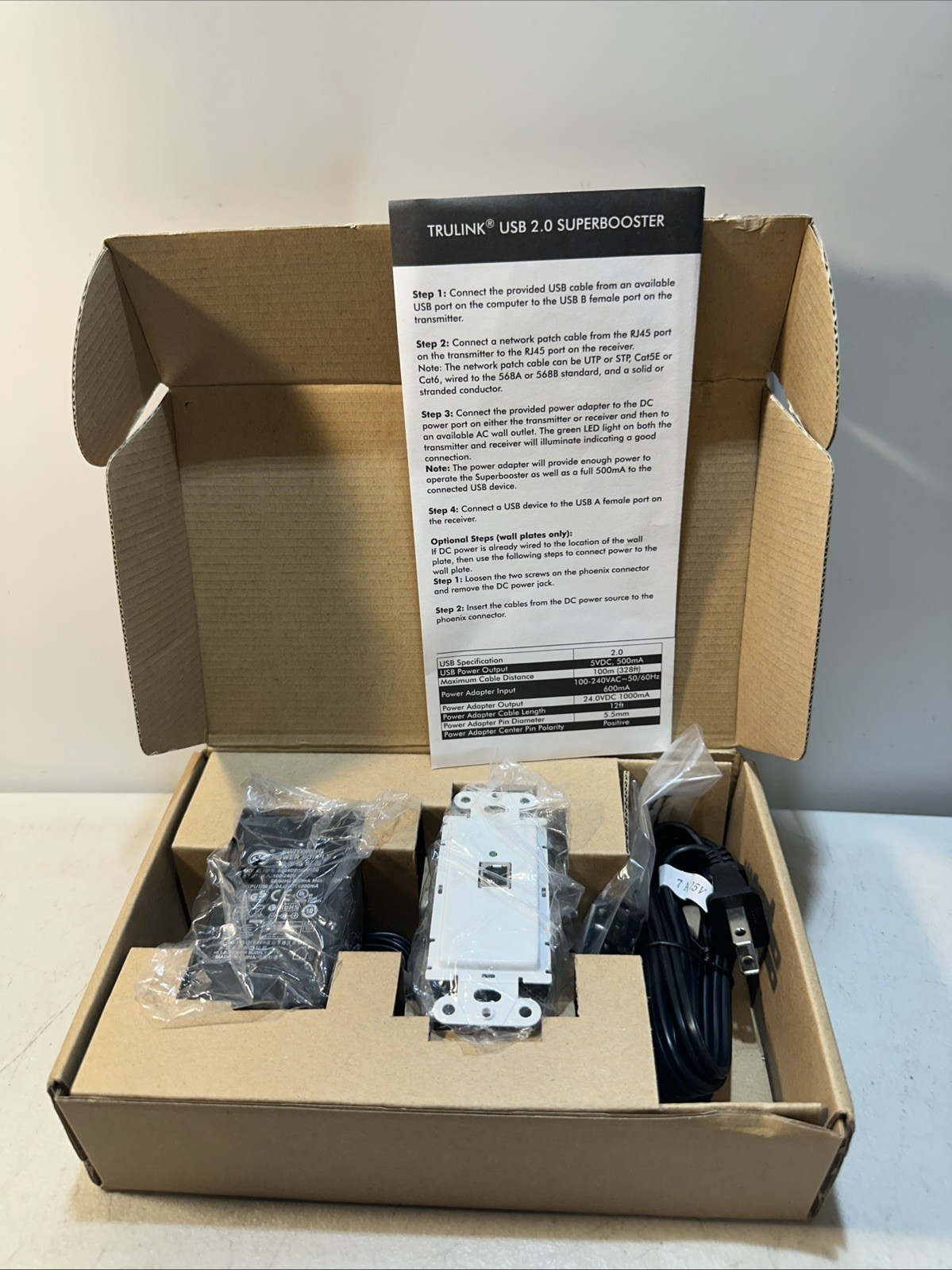 TruLink 3006552 USB 2.0 SuperBooster Extender Wall Plate Transmitter