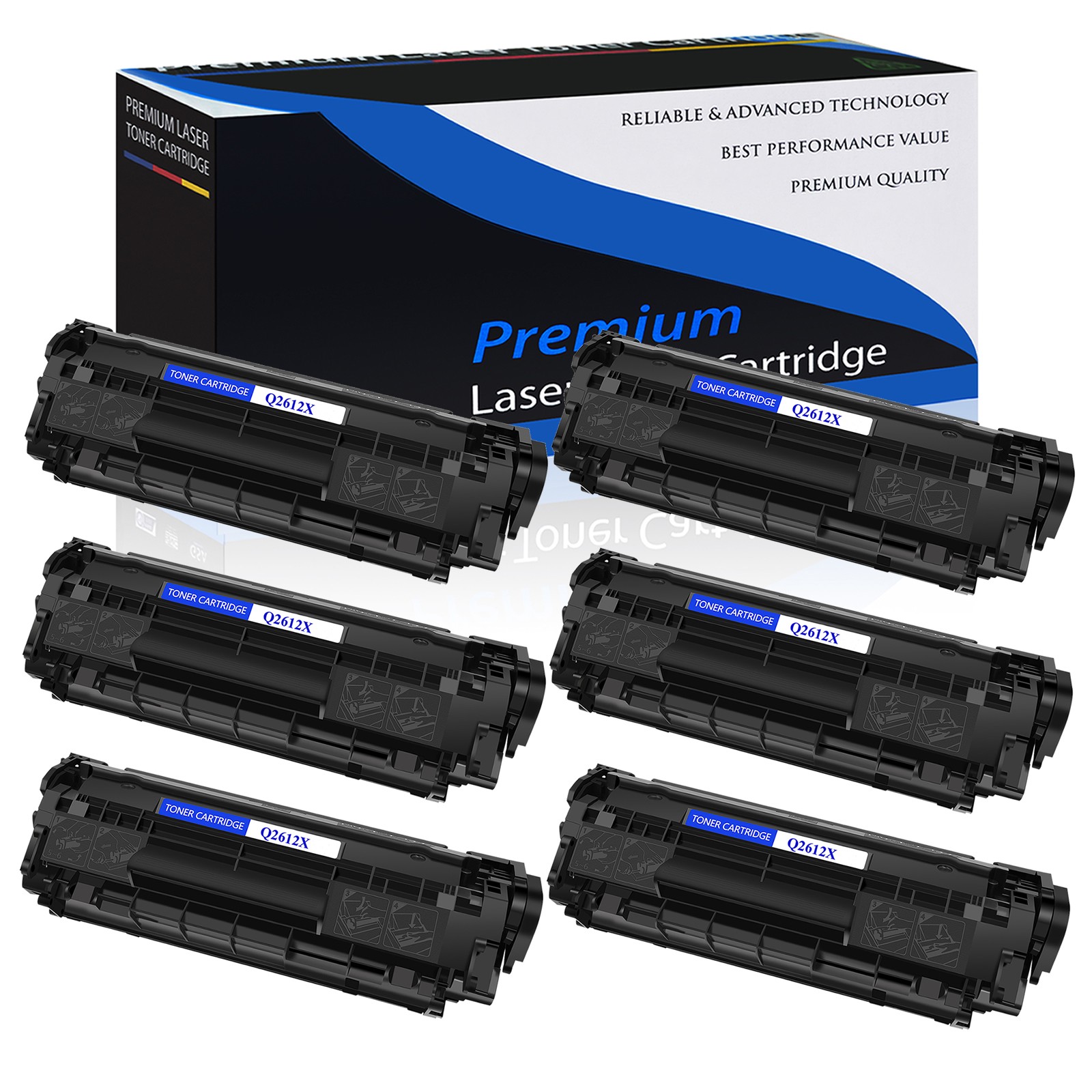 6 PACK - Black Q2612X 12X Toner for HP LaserJet 1020 1022 1022n 1022nw Printer