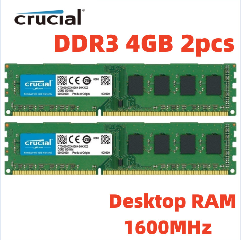 Crucial DDR3 8GB 2x 4GB PC3-12800U Desktop 1600MHz DIMM 240-Pin Memory RAM 4G 8G