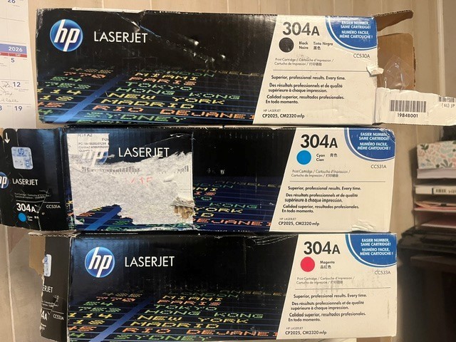 Lot of 3-Genuine HP 304A (BCM) Toner Cartridges CC530A CC531A CC533A open box sb