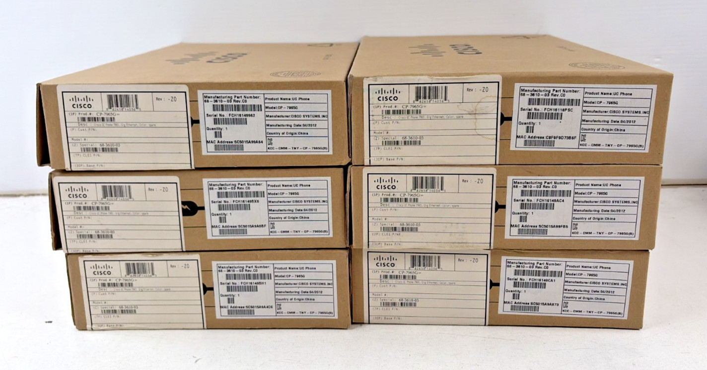 Lot of 6 CISCO 7965  IP VoIP PoE Phones CP-7965G 6-Line 2-Port Ethernet Switch