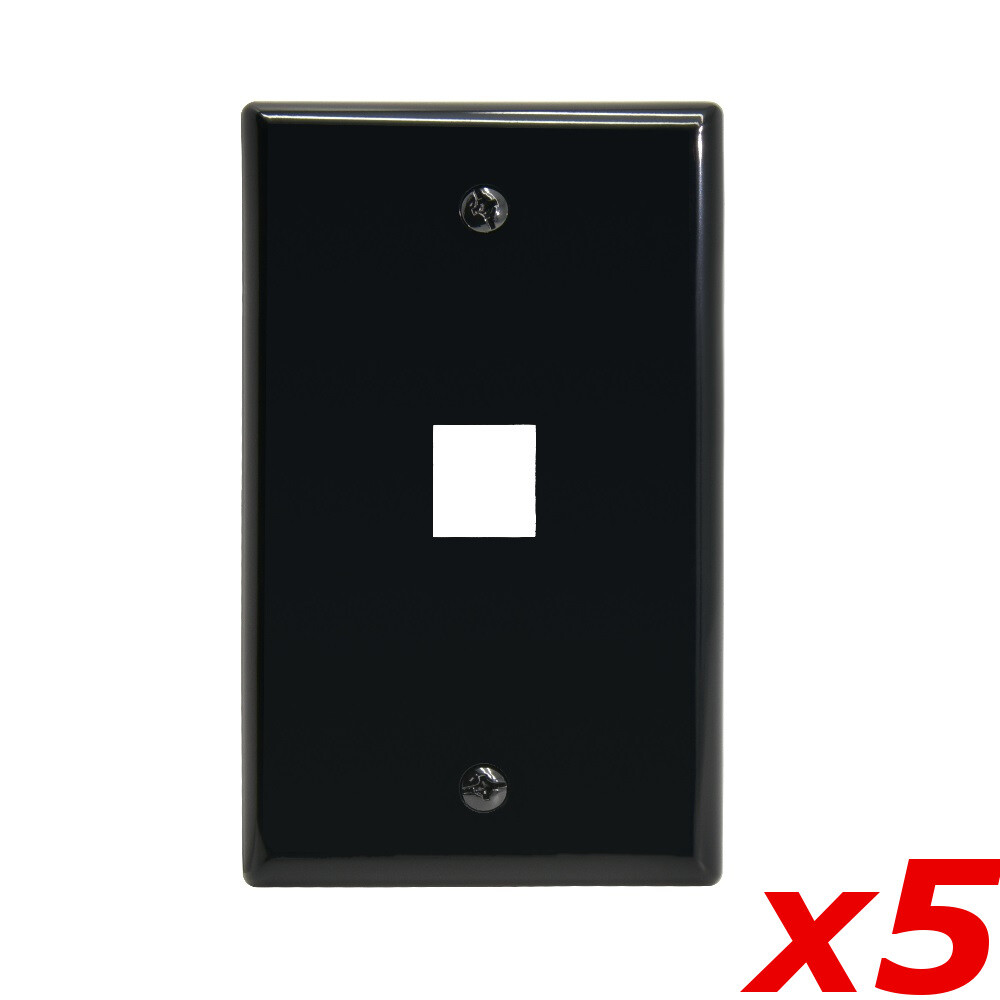 5 Pack Lot - Keystone 1 Hole Port Jack Wall Face Plate Network CAT6 HDMI Black