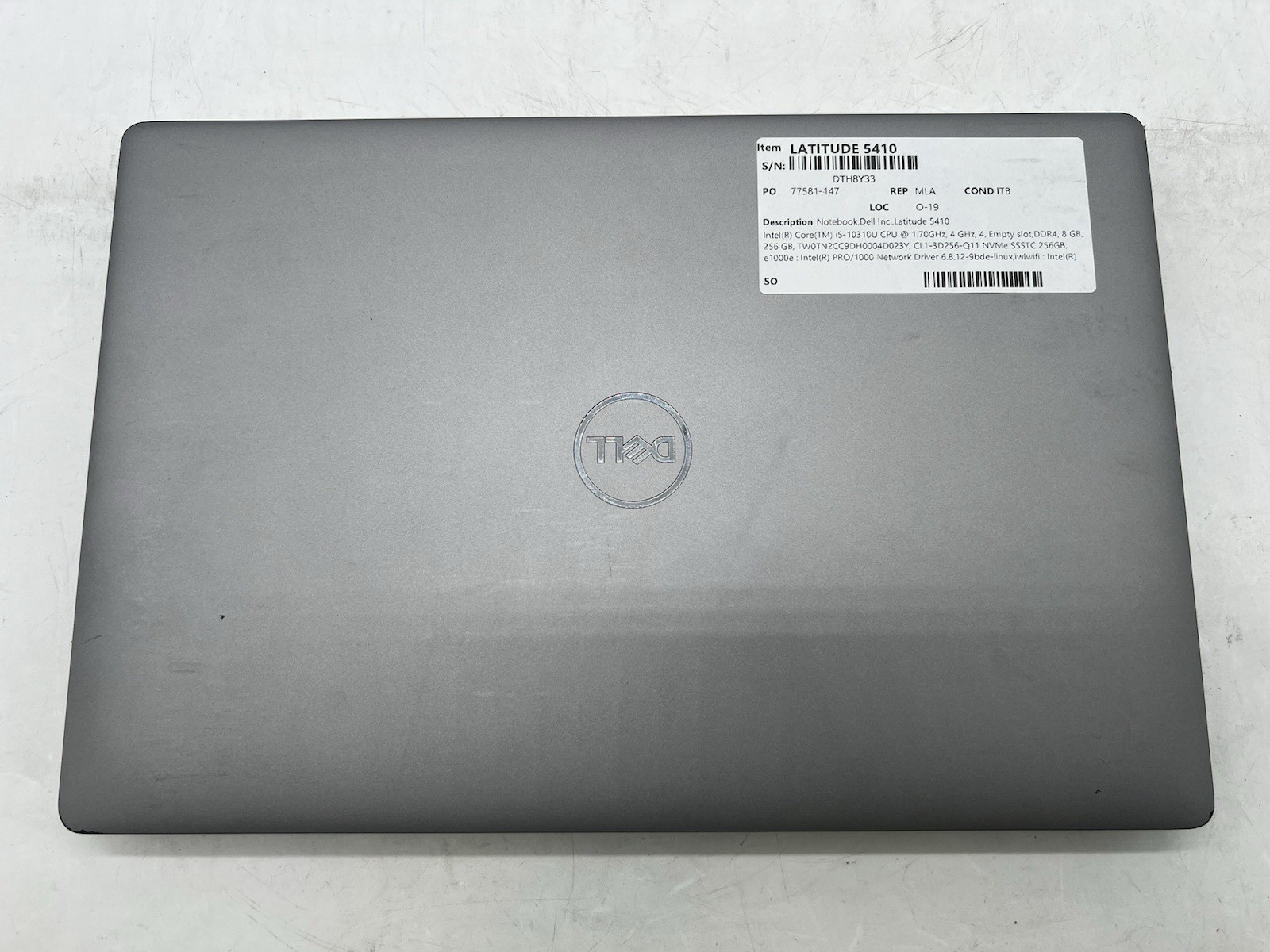 Dell Latitude 5410, i5-10310U CPU, @ 1.70GHz, 8GB RAM, 256GB NVMe-No OS/Charger