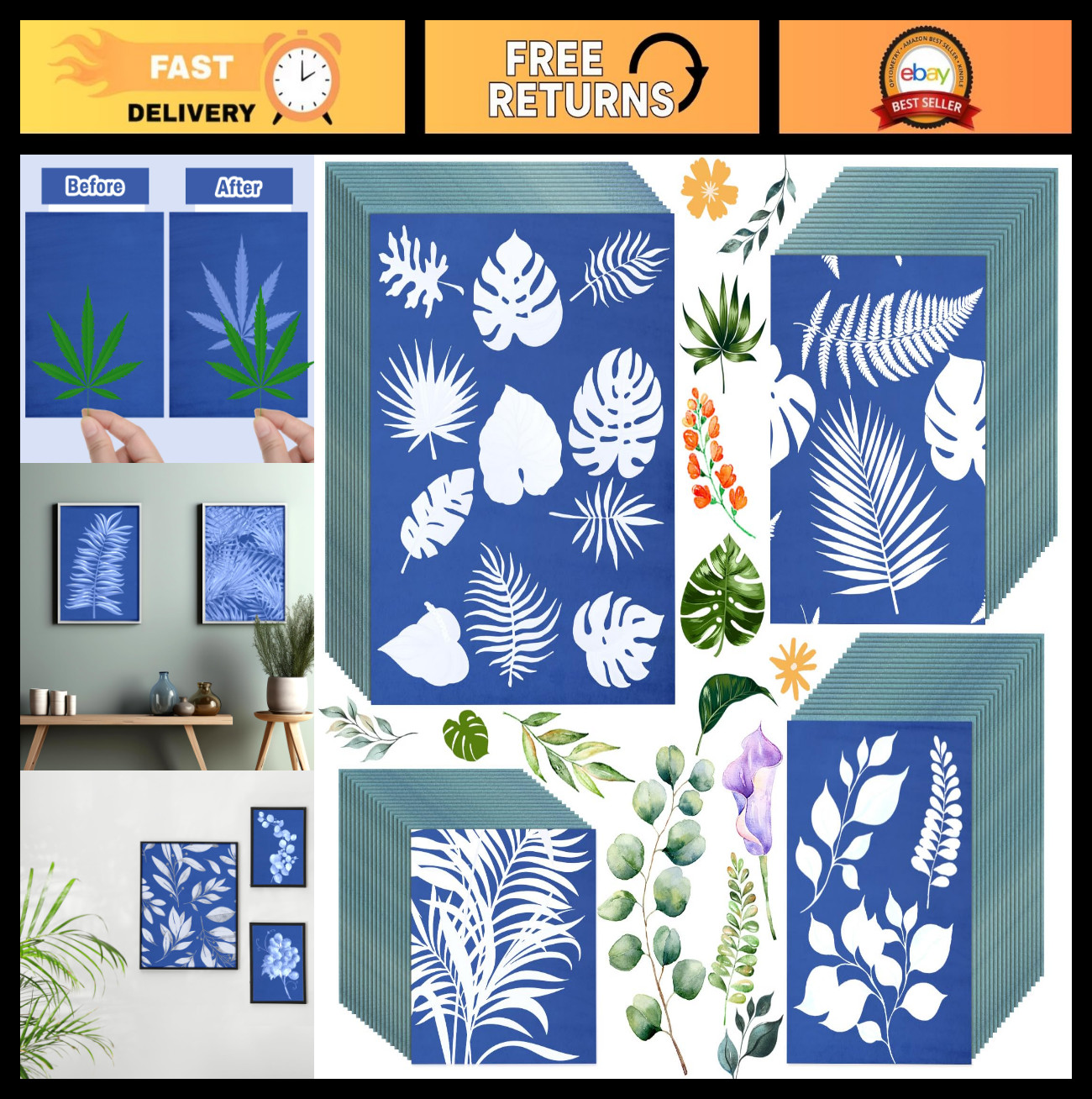 Cyanotype Paper Sun Print Kit - 100 Sheets A4 A5 A6 Solar Drawing Paper for DIY