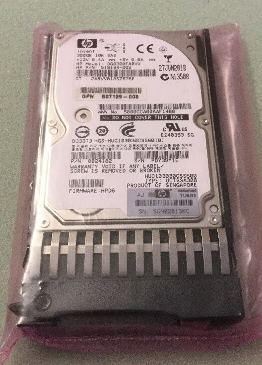 518194-002 507284-001 HP 300GB 6G DP 10K SAS 2.5" Hard Drive DG0300FARVV 507129