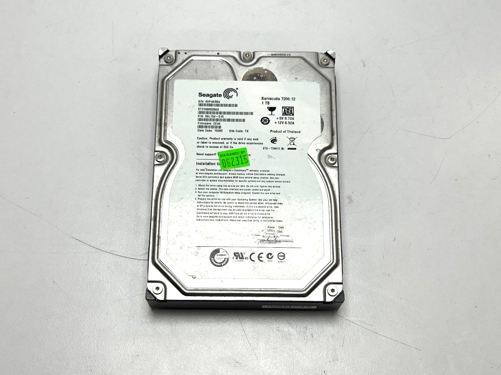 Seagate Barracuda 1TB 7200RPM 3.5" HDD (Model: ST3000528AS) | READ