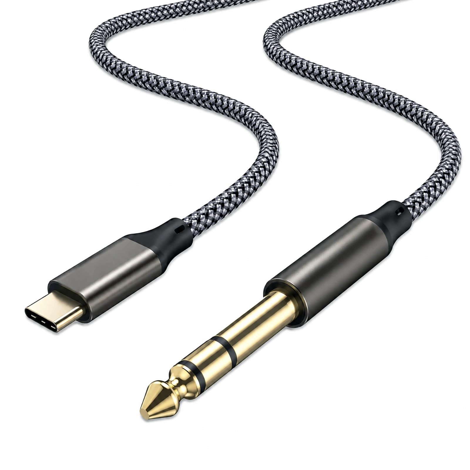 USB C to 1/4 inch TRS Stereo Audio Cable 3.3FT, Built-in DAC 3.3 feet, Grey