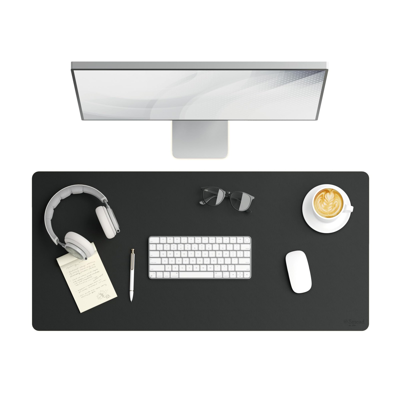 Vegan Leather Desk Pad 36X17 Dark Gray Elegant Non Slip Waterproof Protector