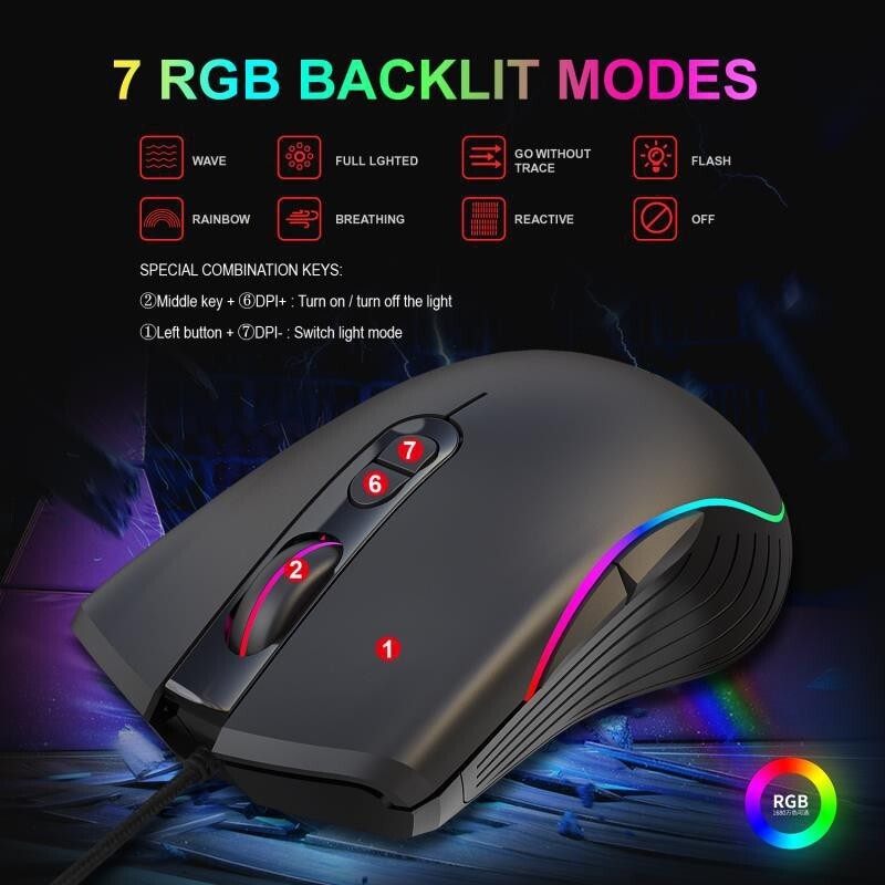 New Glowing RGB Gaming Mouse Gaming Wired Mouse 6400 (dpi)