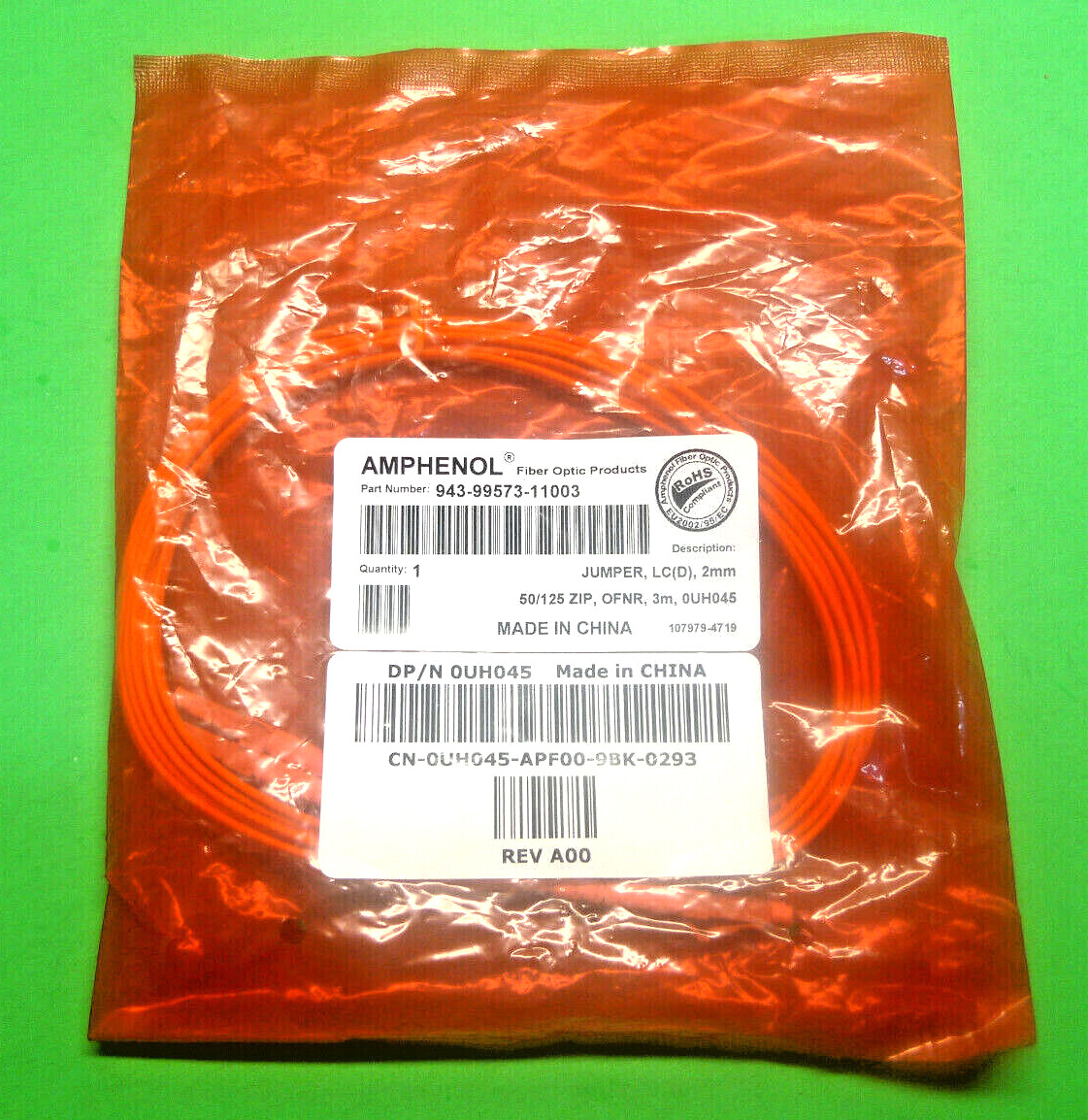 NEW Dell Amphenol Fiber Optic Multi Mode Jumper Cable 3M 943-99573-11003 UH045
