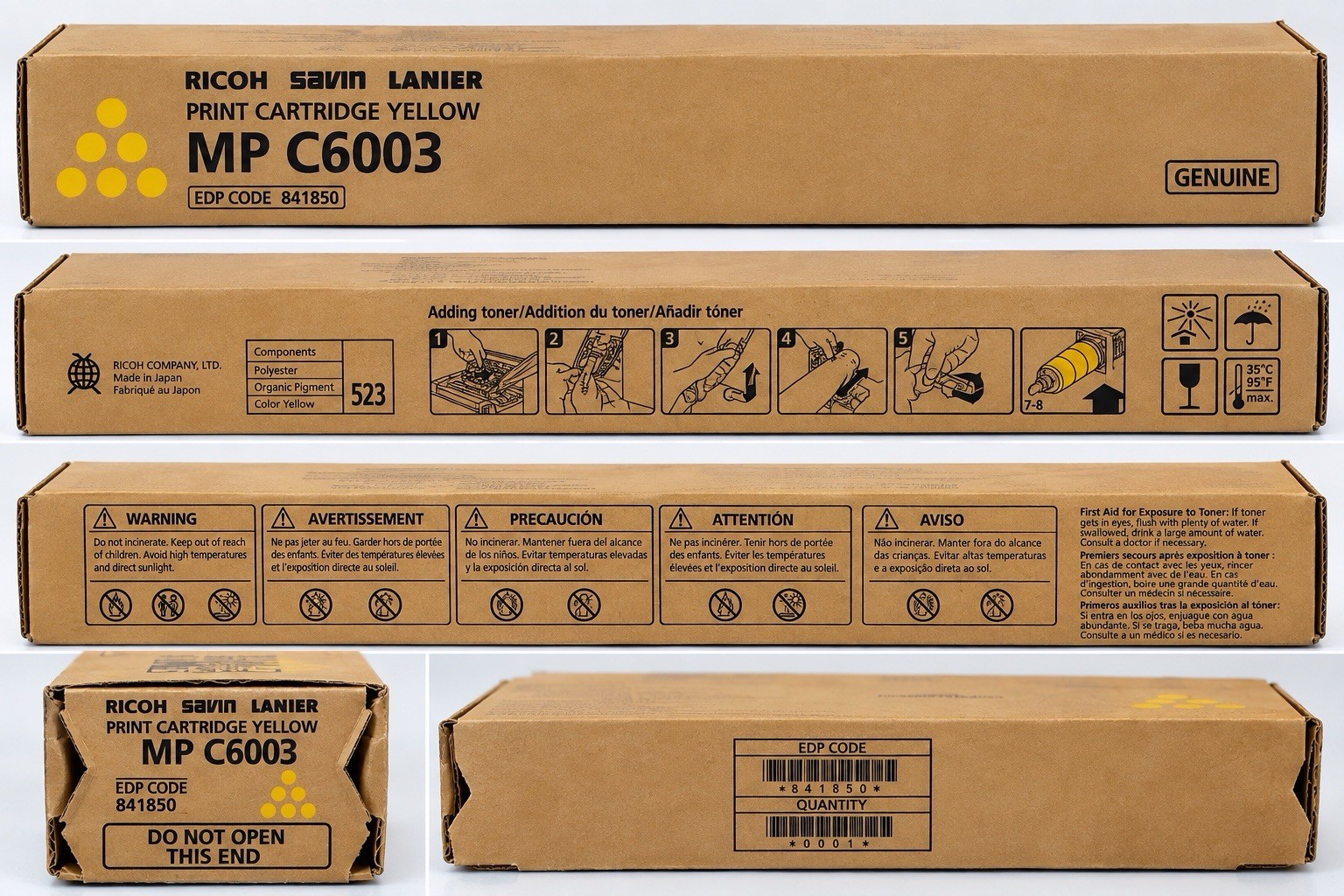 Genuine Ricoh MP C6003 Yellow Toner Cartridge 841850 Savin Lanier OEM