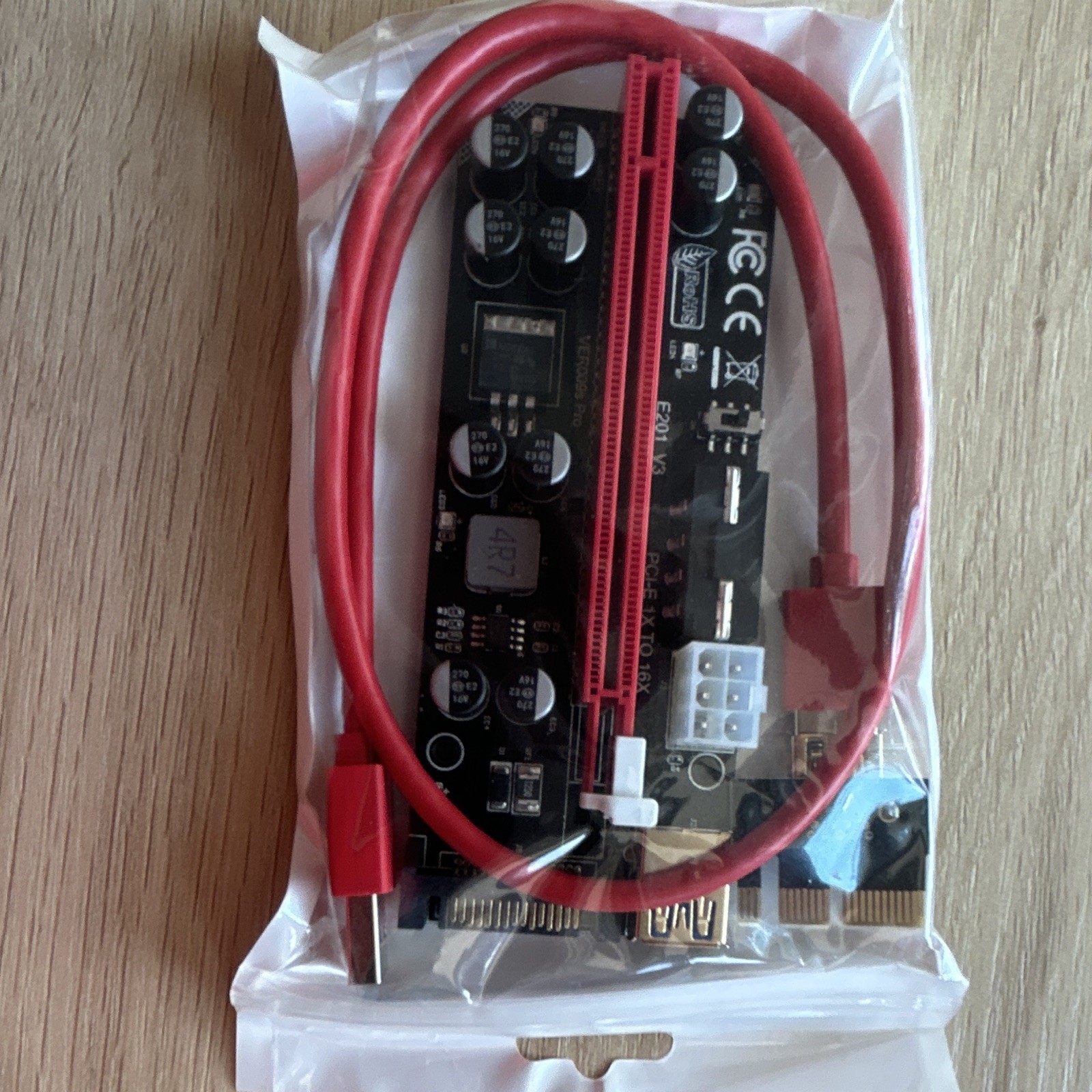 PCIe x1 to x16 Riser Adapter Card USB 3.0 Cable 6-Pin Power F201 V3