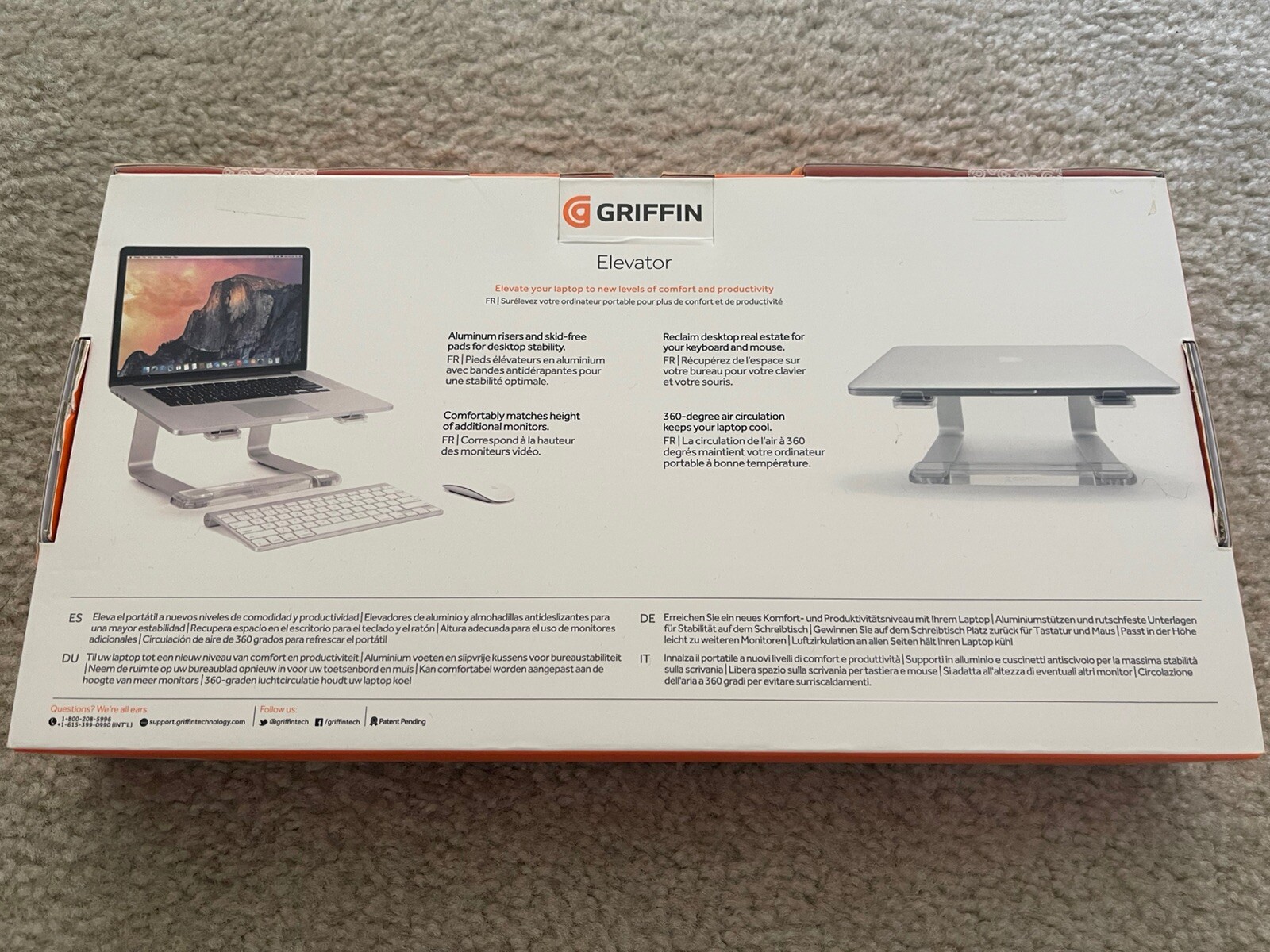 NIB Griffin Elevator Aluminum Laptop Stand - Ergonomic Computer Riser - Silver