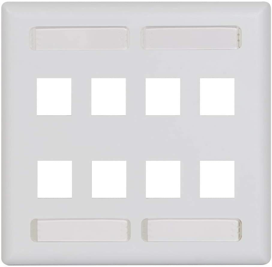 ICC Station ID Faceplate with 8 Ports for EZ/HD Style in Double Gang, White