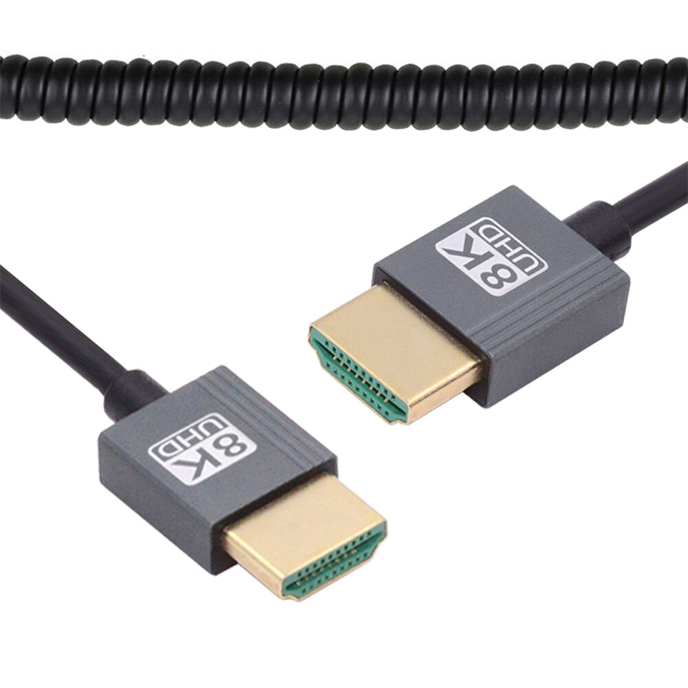 Cablecy HDMI 2.1 Male to HDMI Male 8K 60hz Stretch Coiled Cable 100cm for HDTV
