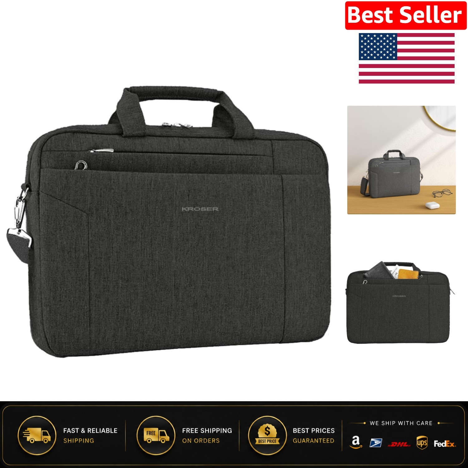 15.6 Inch Water-Repellent Laptop Bag - TSA-Friendly Briefcase for Travel & Work