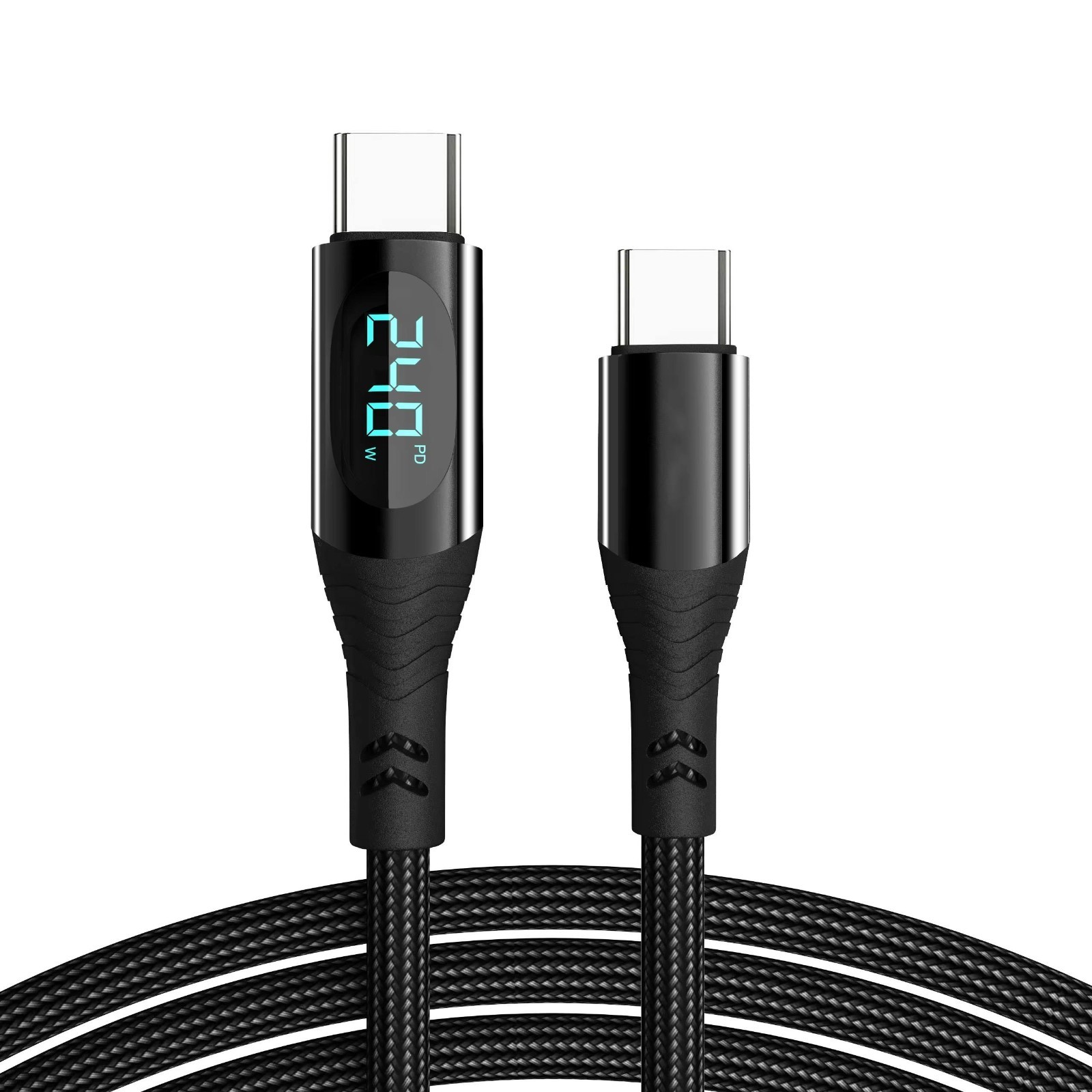 Super Fast Charging 240W Type-C USB-C Braided Cable with LED Display 3ft 6ft