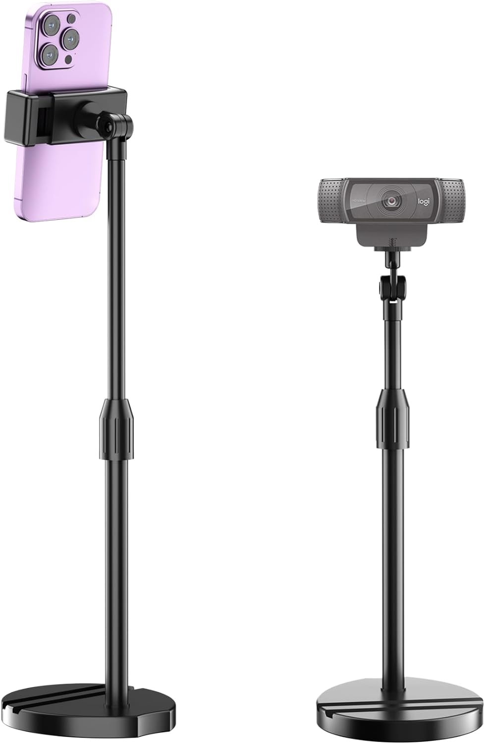 Telescopic Webcam Tripod Stand for Desk with Phone Holder, Desktop Black 
