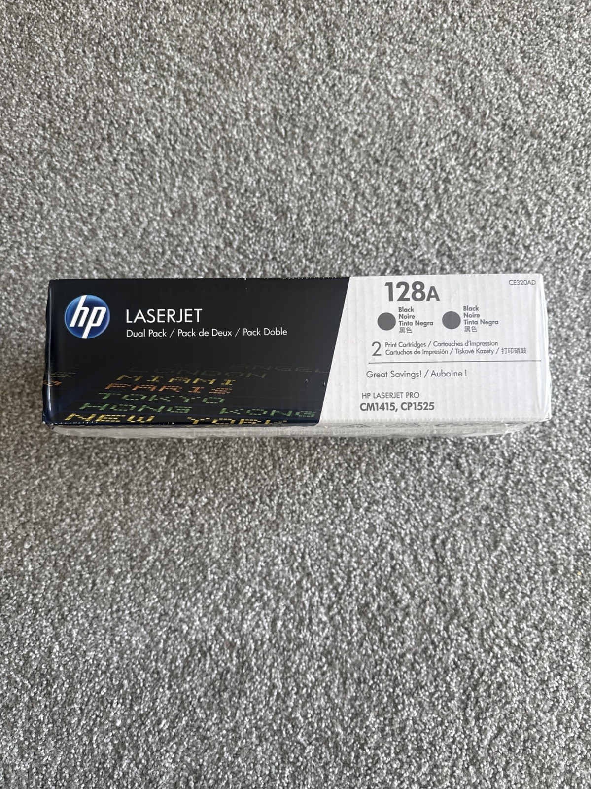 Sealed Genuine HP 128A Black Toner Print Cartridge Laserjet CE320AD (2 Pack)