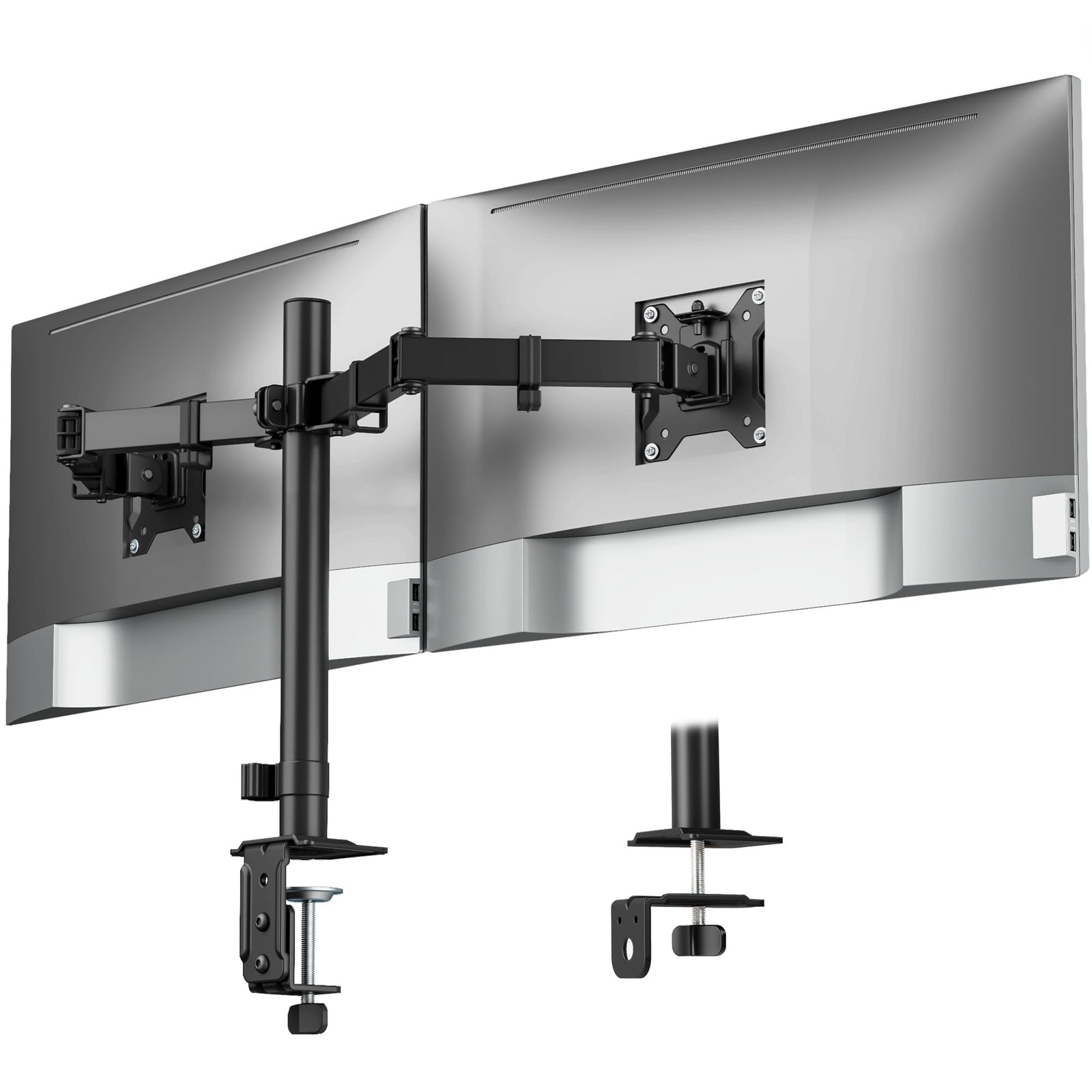 monTEK Heavy Duty Dual Monitor Stand for 17 to 32 Inch Screens, Adjustable Desk