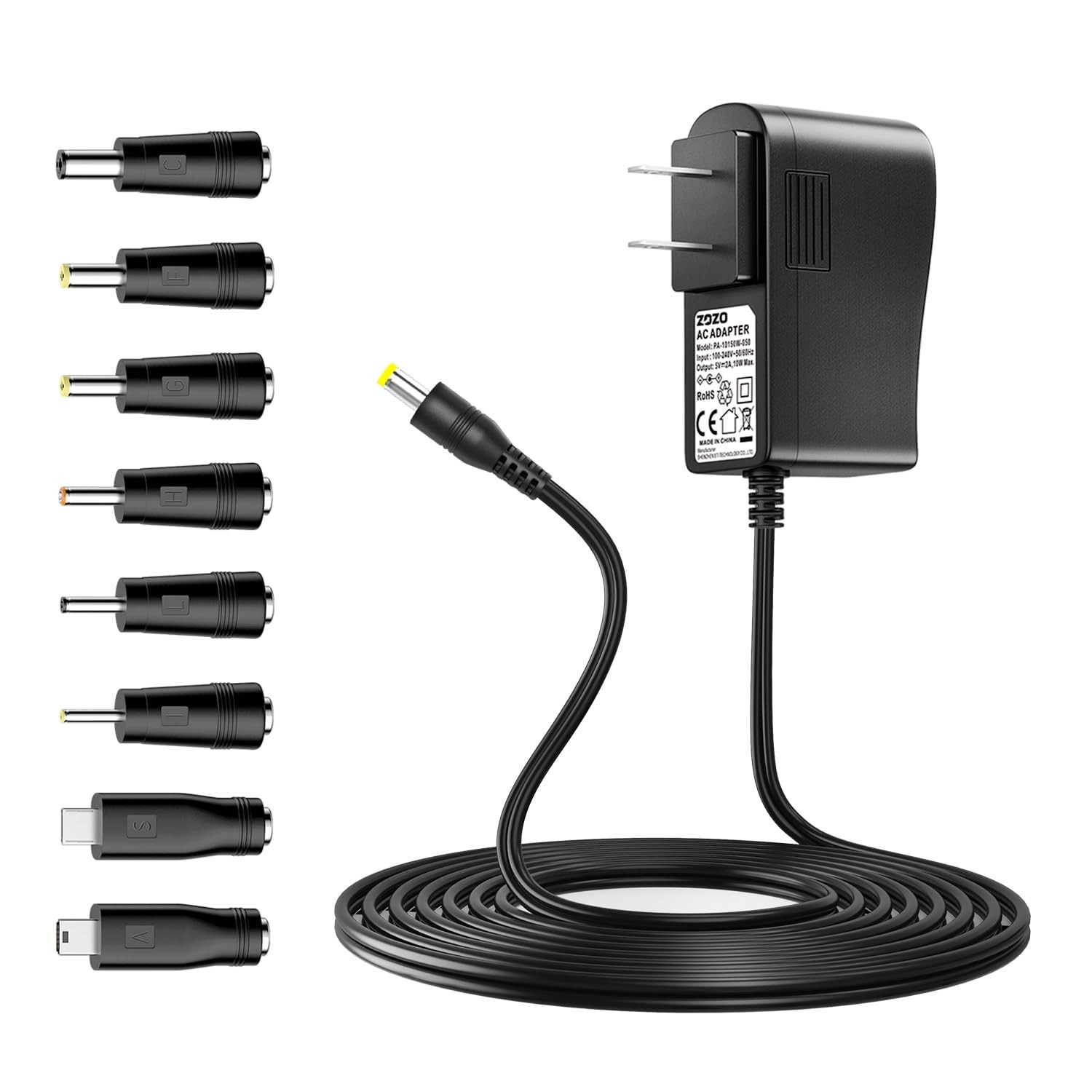 ZOZO 10W 5V 2A AC/DC Adapter Replacement 5Volt 2Amp Power Cord Black 