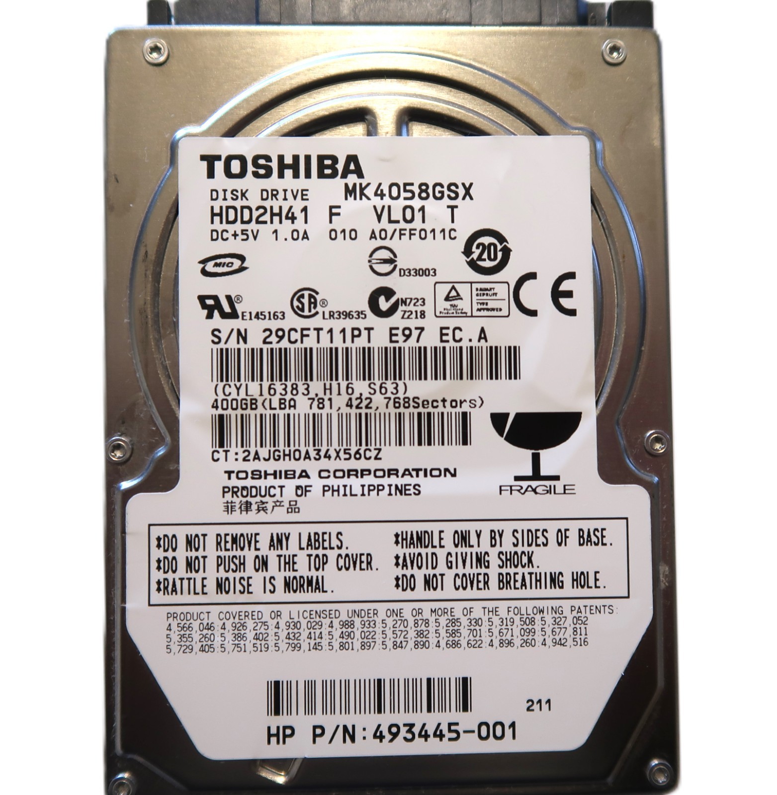 Toshiba MK4058GSX HDD2H41 F VL01 T 010 A0/FF011C 400gb Sata 2.5" Philippines