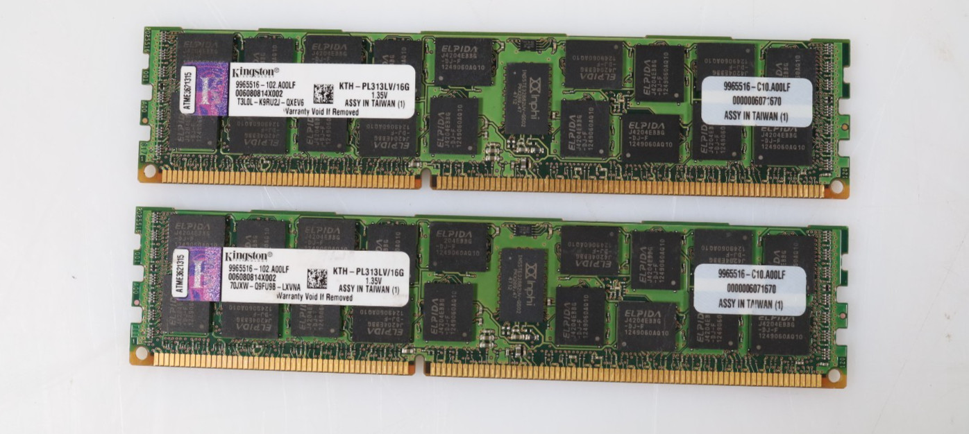 Lot 2x 16GB (32GB) Kingston KTH-PL313LV/16G 1333MHz DDR3 RDIMM Server RAM