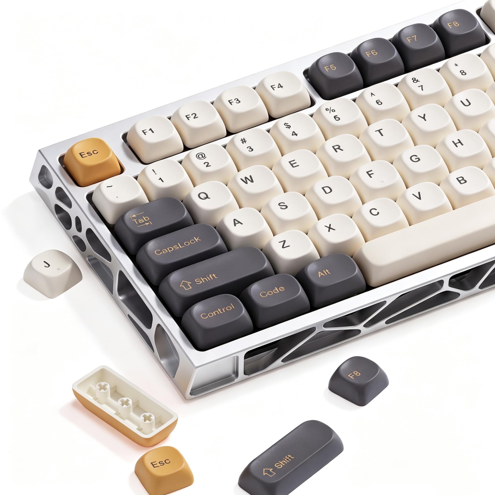 137 Double Shot PBT Keycaps Set MOA Retro Gray Gold Mechanical Keyboard