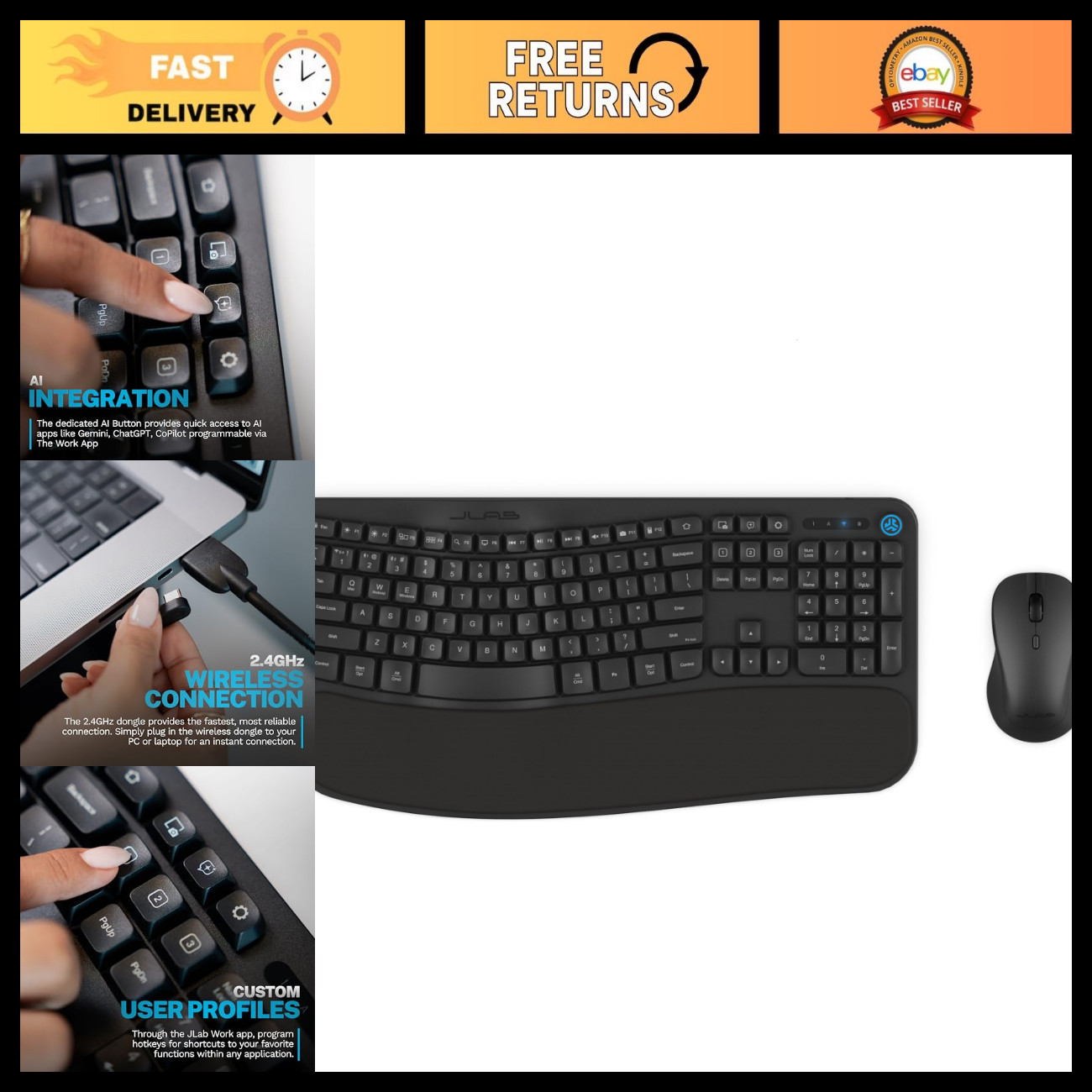 Wireless Bluetooth Keyboard & Mouse Bundle, USB-C, AI Button, Smart Media Knob,