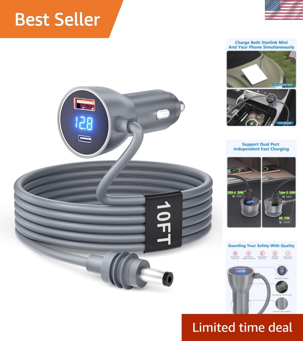 Starlink Mini Cable Car Charger 10FT Starlink Mini Power Cable DC 12V 24V Cig...