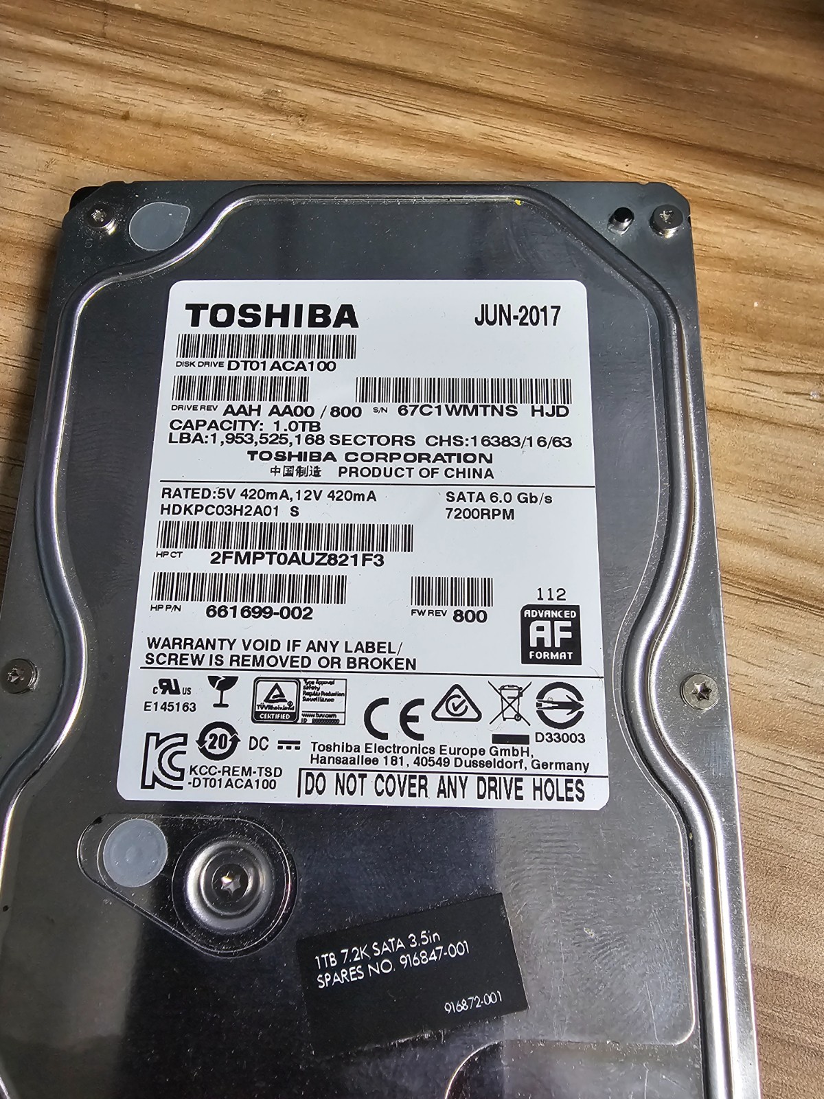 Toshiba DT01ACA100 1 TB 3.5" SATA III 3.5 in Desktop Hard Drive