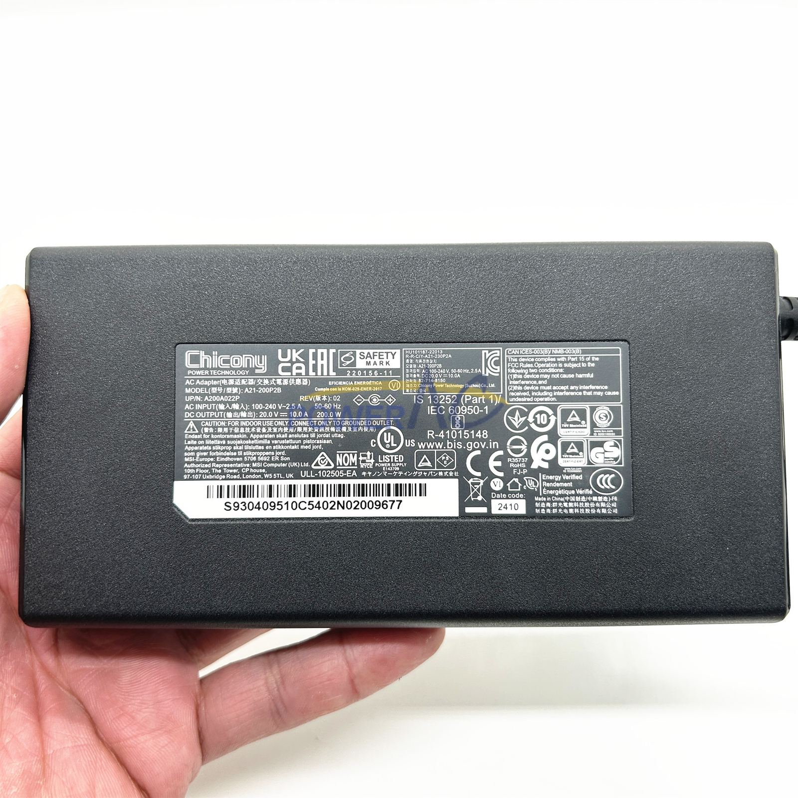 200W Chicony MSI A21-200P2B Katana A17 AI B8VG-894US Original AC Adapter Charger
