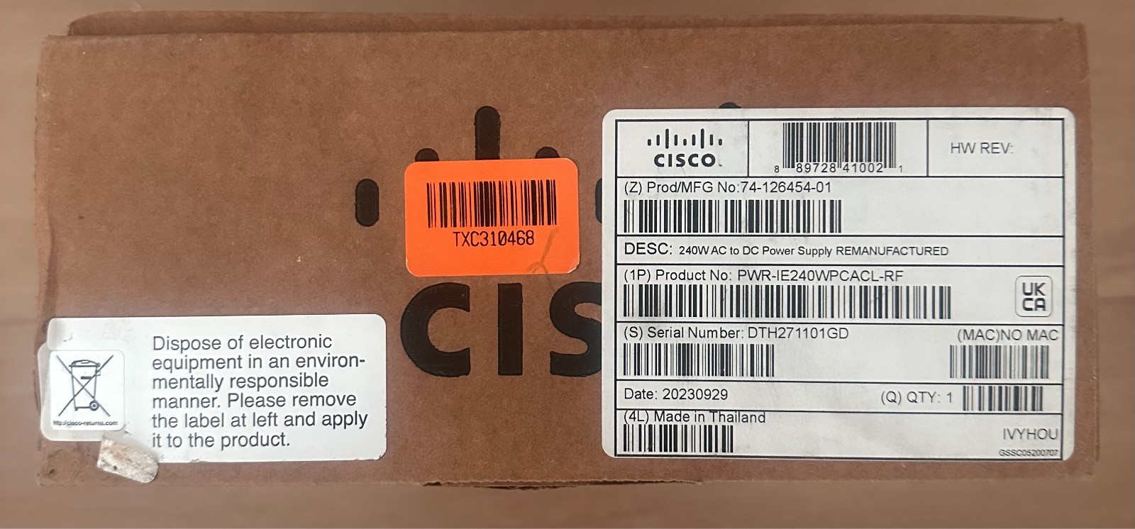 Cisco PWR-IE240W-PCAC-L= Power Supply cisco refresh