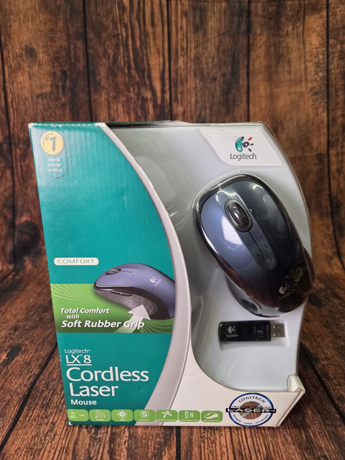 Logitech LX-8 Cordless Laser Wireless Mouse USB PC/MAC Comfort Grip NEW SEALED