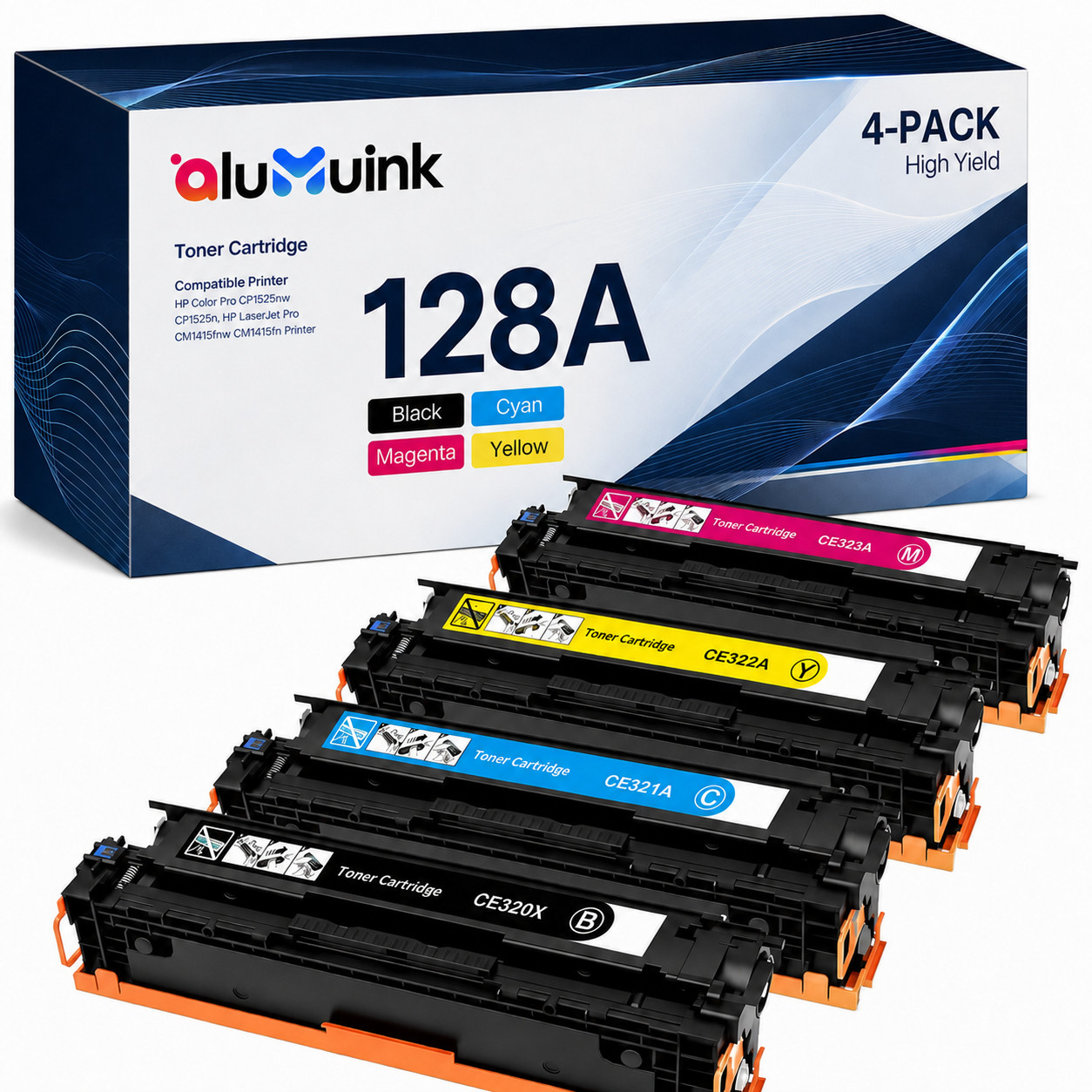 4 Pack Color CE320A Toner Set for  128A Laserjet Pro MFP CP1525n CM1415fnw