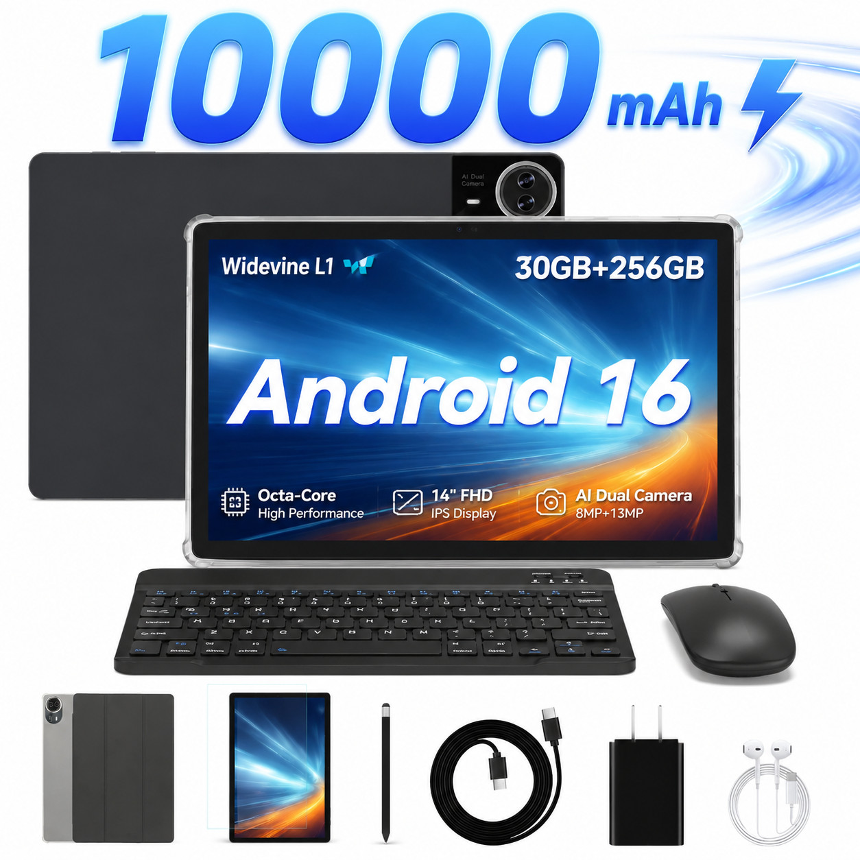 2026 Gaming Tablet Android 16 Octa-Core 256GB ROM 10"/11"/14" IPS Touchscreen