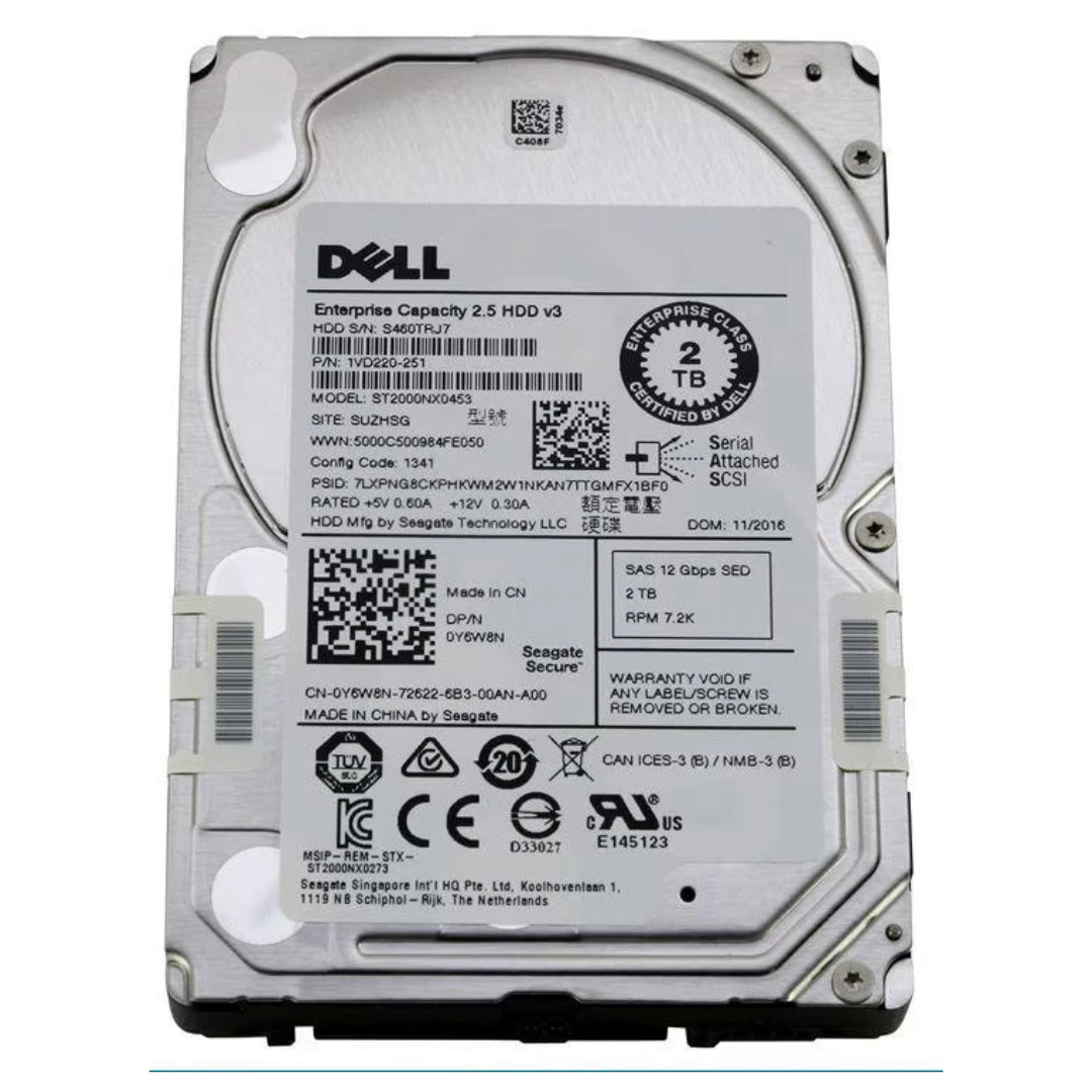 Dell 0Y6W8N 2TB 7.2K SAS 12Gbps 2.5" HDD ST2000NX0453