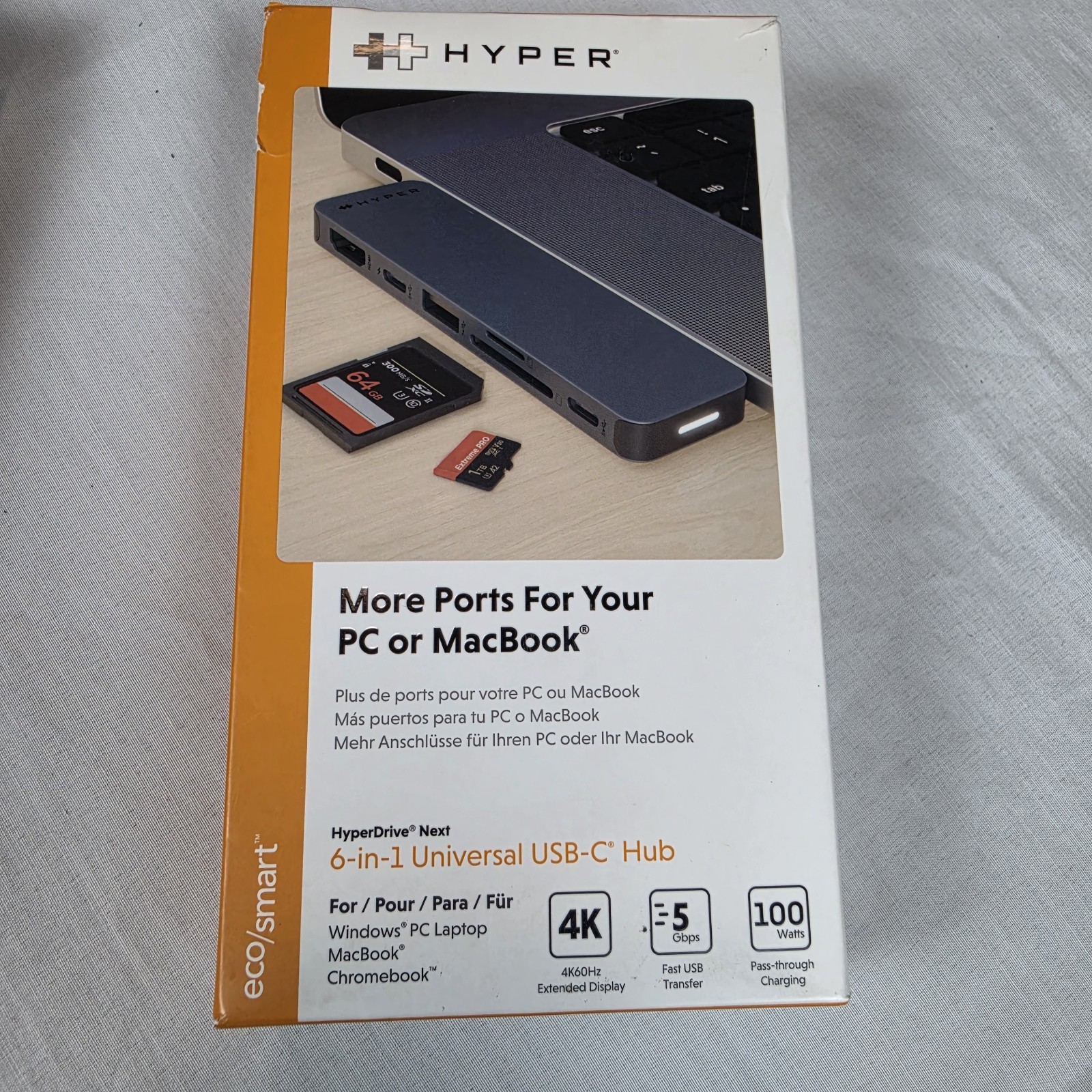 HyperDrive Next 6-in-1 USB-C Hub 4K HDMI 100W PD SD Card Reader Open Box