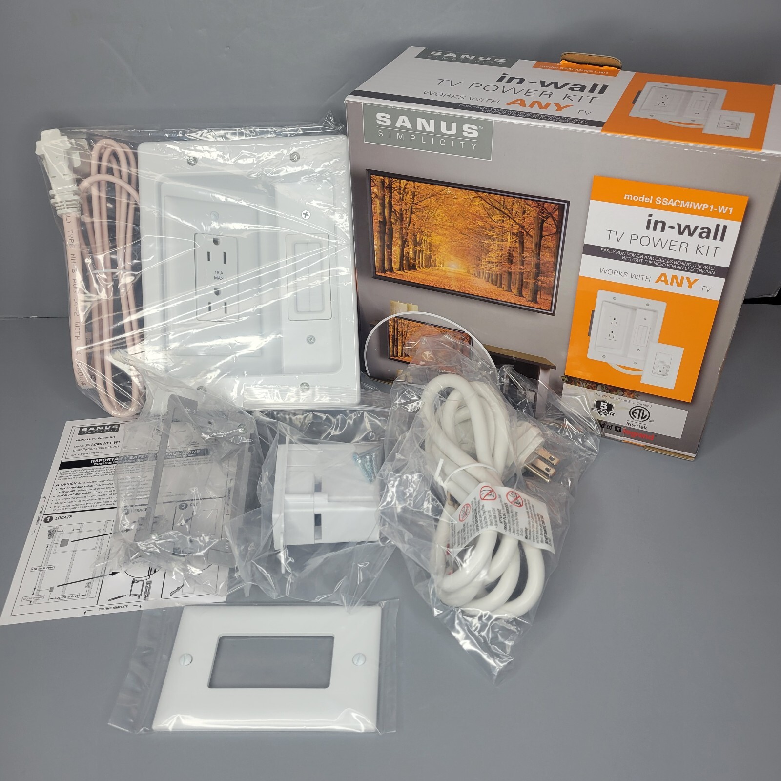 SANUS Simplicity In-wall Power and Cable Management Kit  SSACMIWP1-W1 (Open Box)